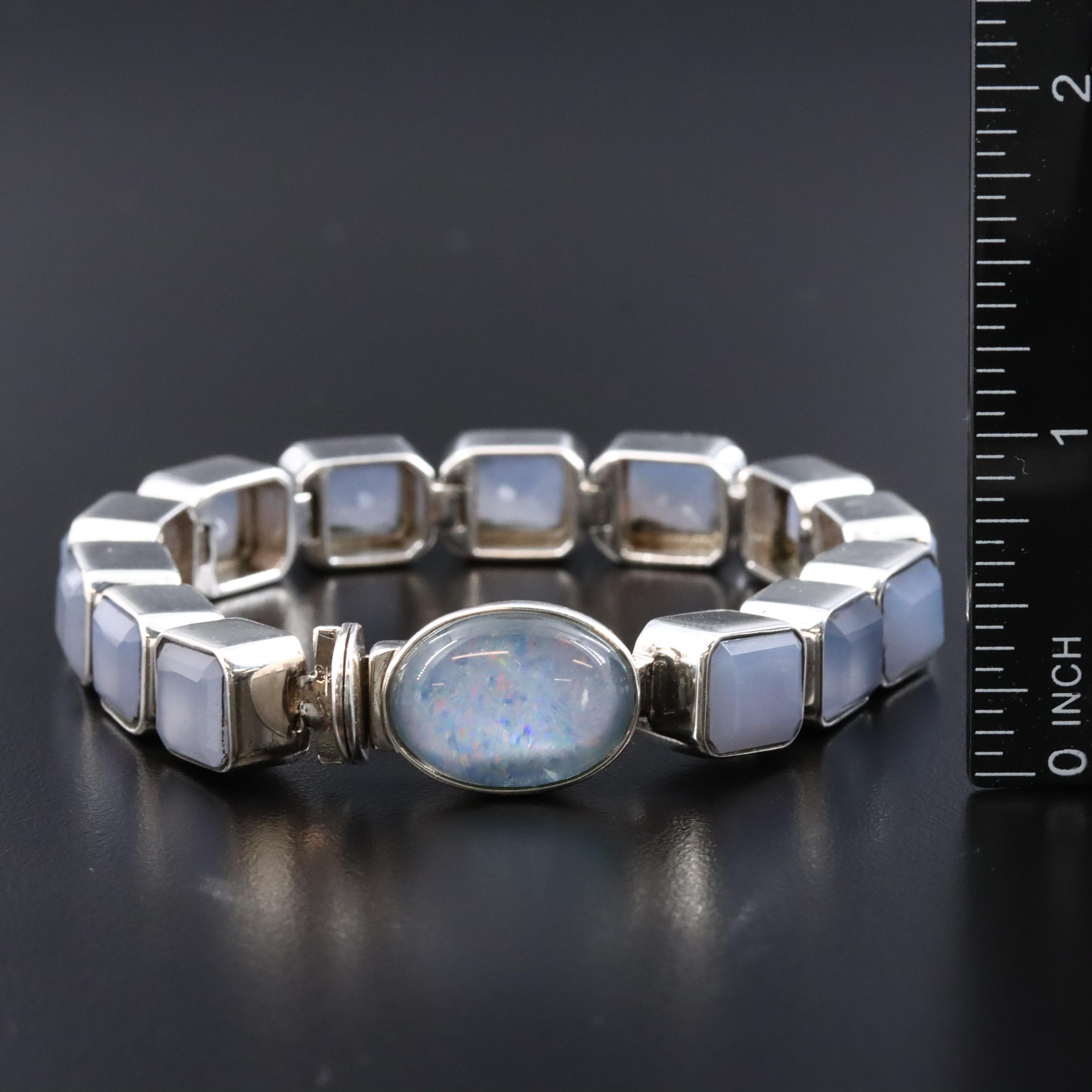 Stephen Dweck "One of a Kind" Sterling Opal Doublet and Chalcedony Bracelet