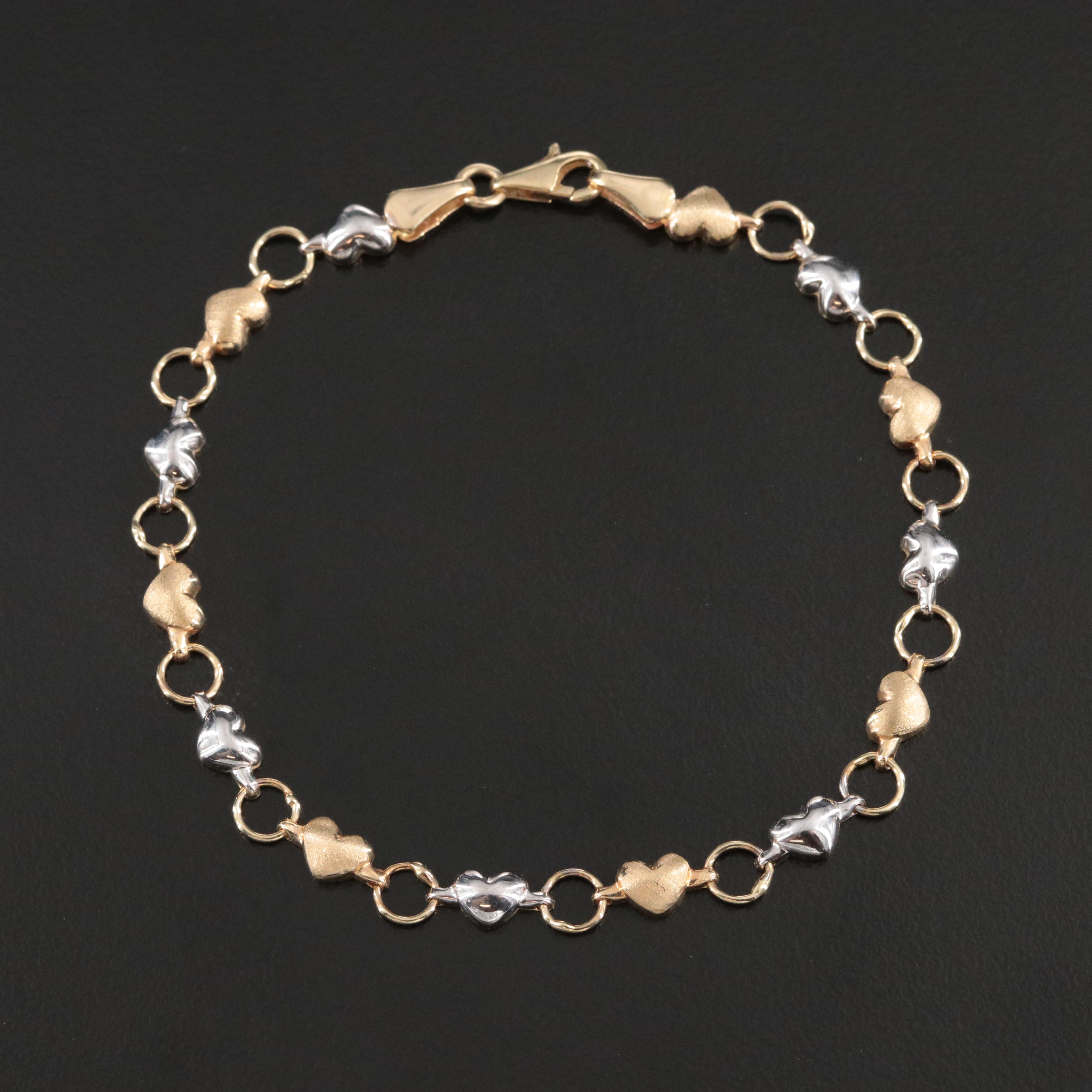 14K Two-Tone Heart Link Bracelet