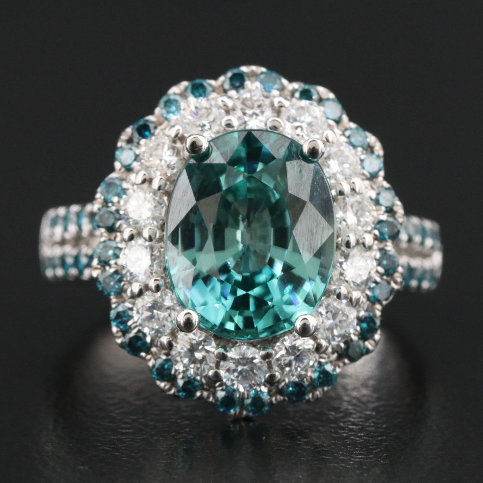 Michael Christoff 18K 4.04 CT Blue Zircon and 1.20 CTW Diamond Halo Ring