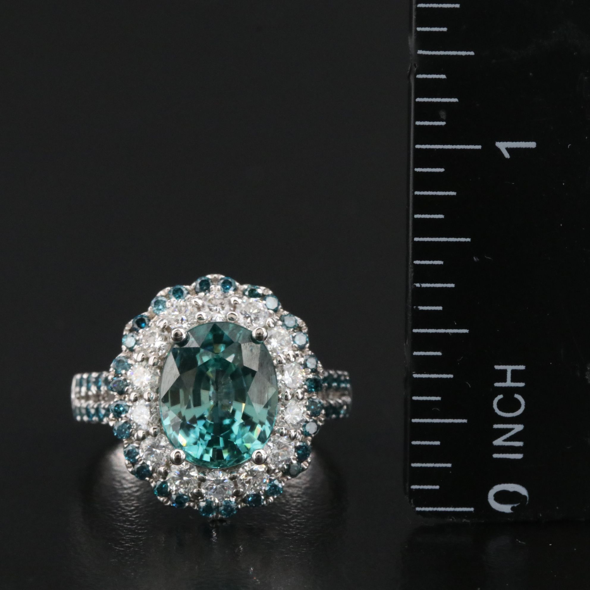 Michael Christoff 18K 4.04 CT Blue Zircon and 1.20 CTW Diamond Halo Ring