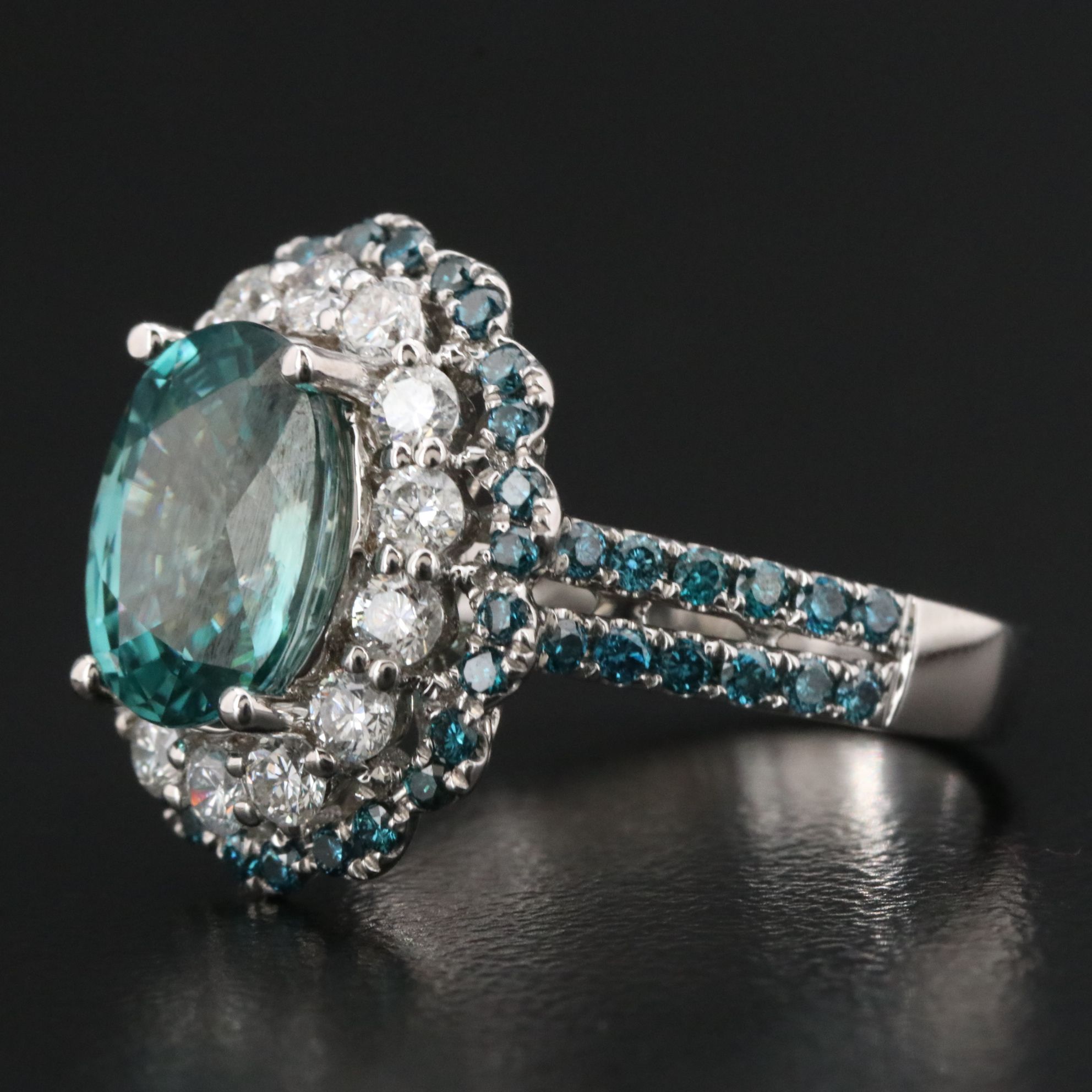 Michael Christoff 18K 4.04 CT Blue Zircon and 1.20 CTW Diamond Halo Ring