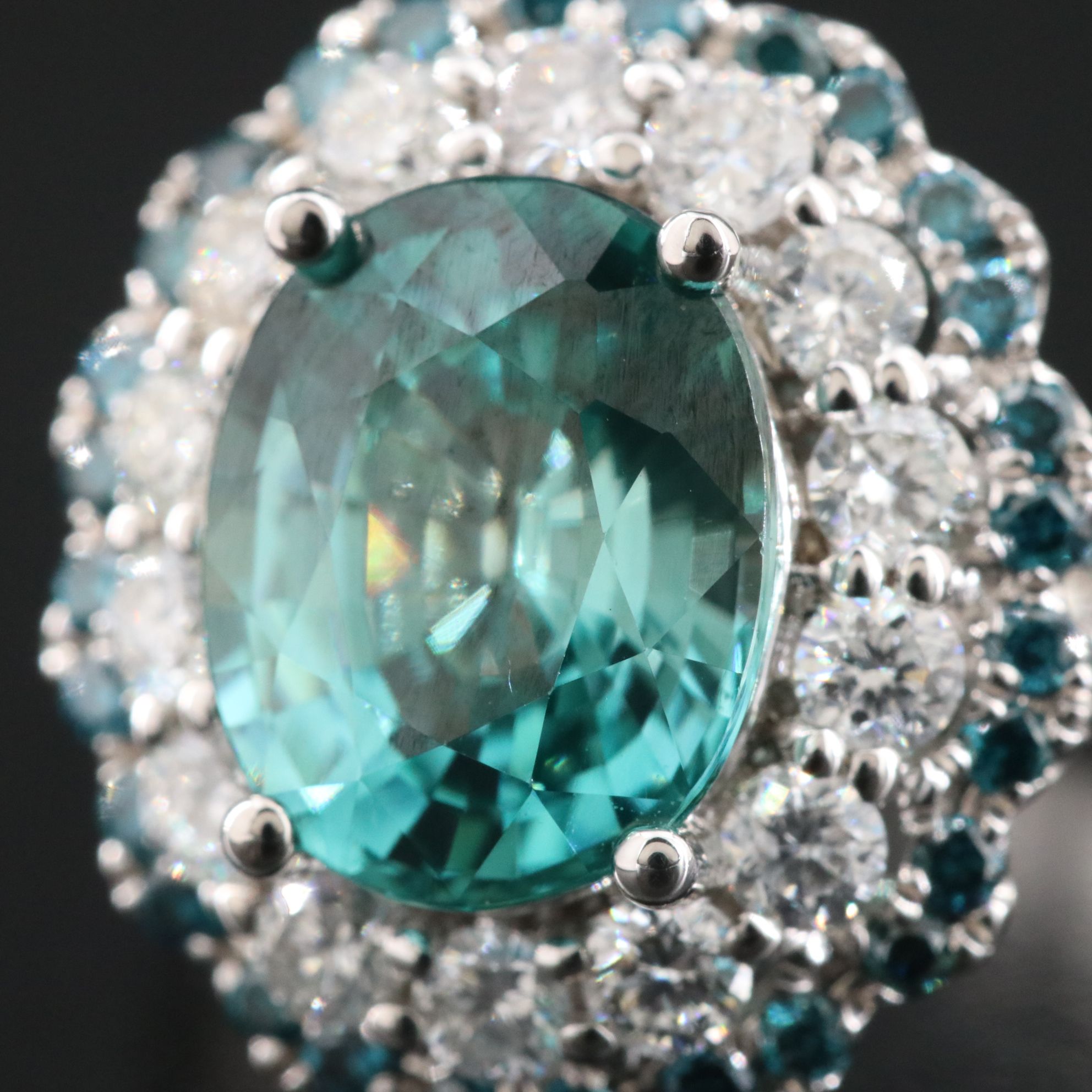 Michael Christoff 18K 4.04 CT Blue Zircon and 1.20 CTW Diamond Halo Ring