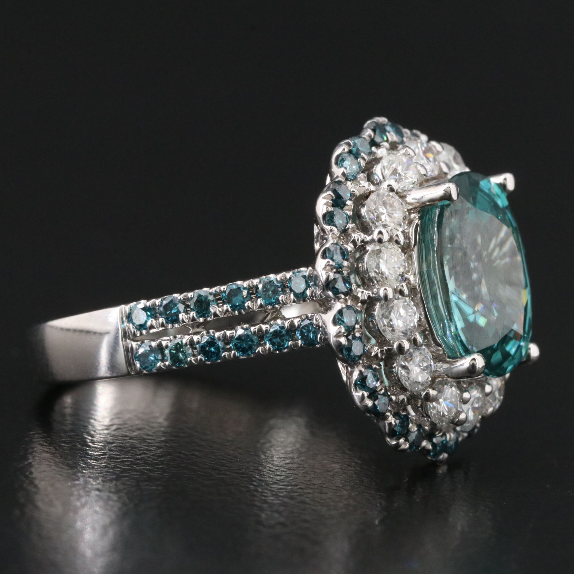 Michael Christoff 18K 4.04 CT Blue Zircon and 1.20 CTW Diamond Halo Ring