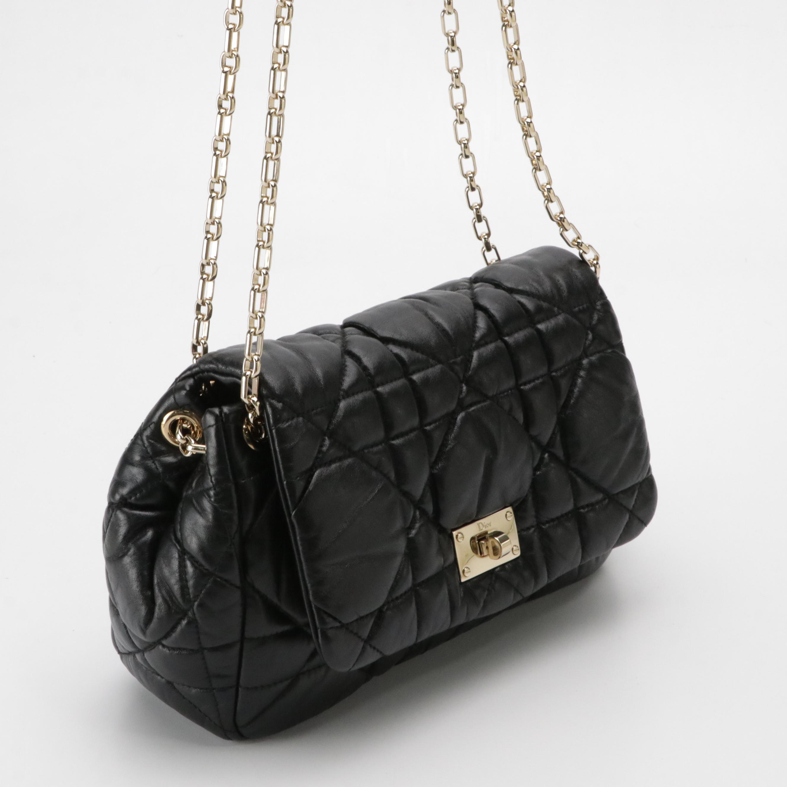 Christian Dior Milly La Foret Shoulder Bag in Black Cannage Quilted Lambskin