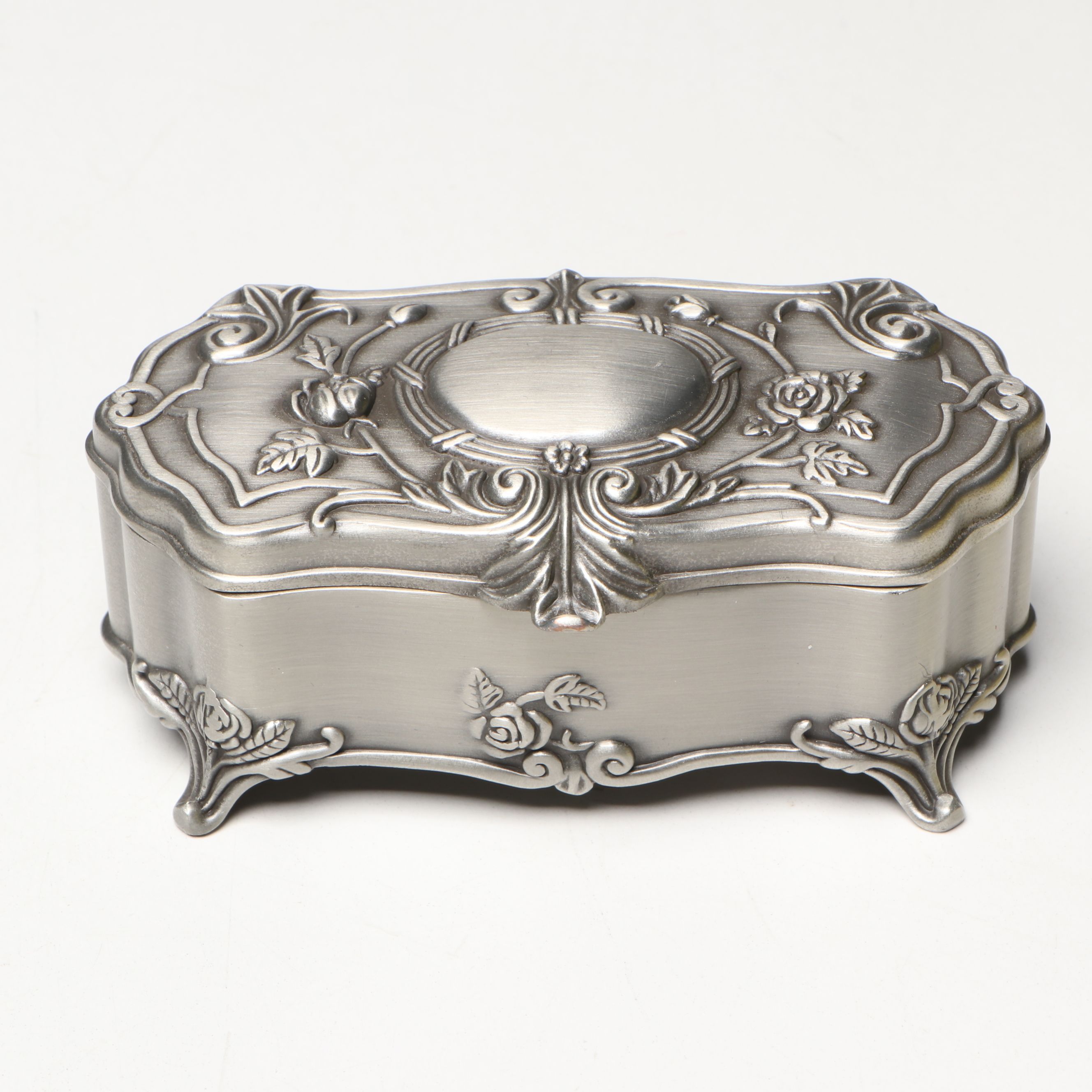 Brushed Metal Jewelry Boxes and Figural Banks