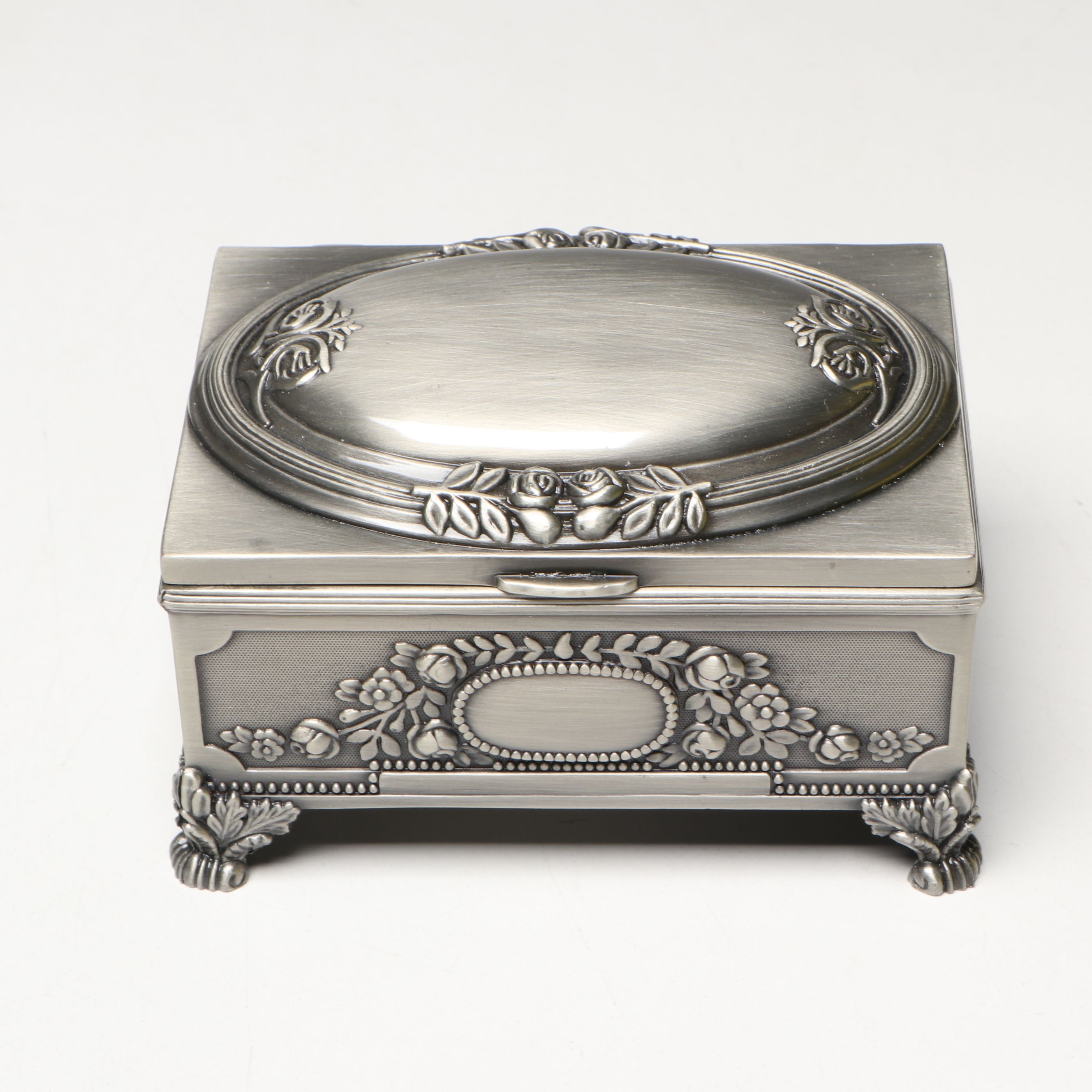 Brushed Metal Jewelry Boxes and Figural Banks