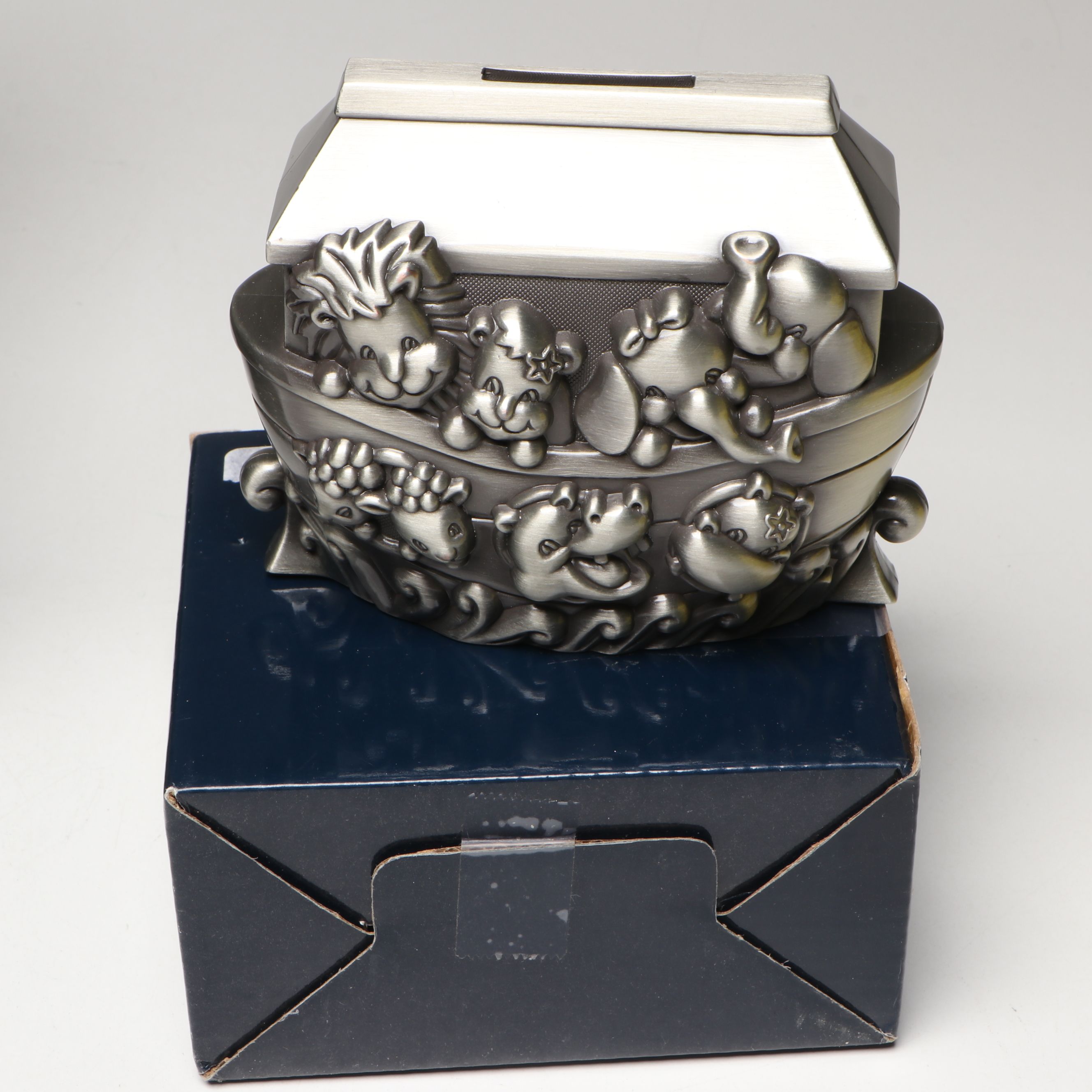 Brushed Metal Jewelry Boxes and Figural Banks