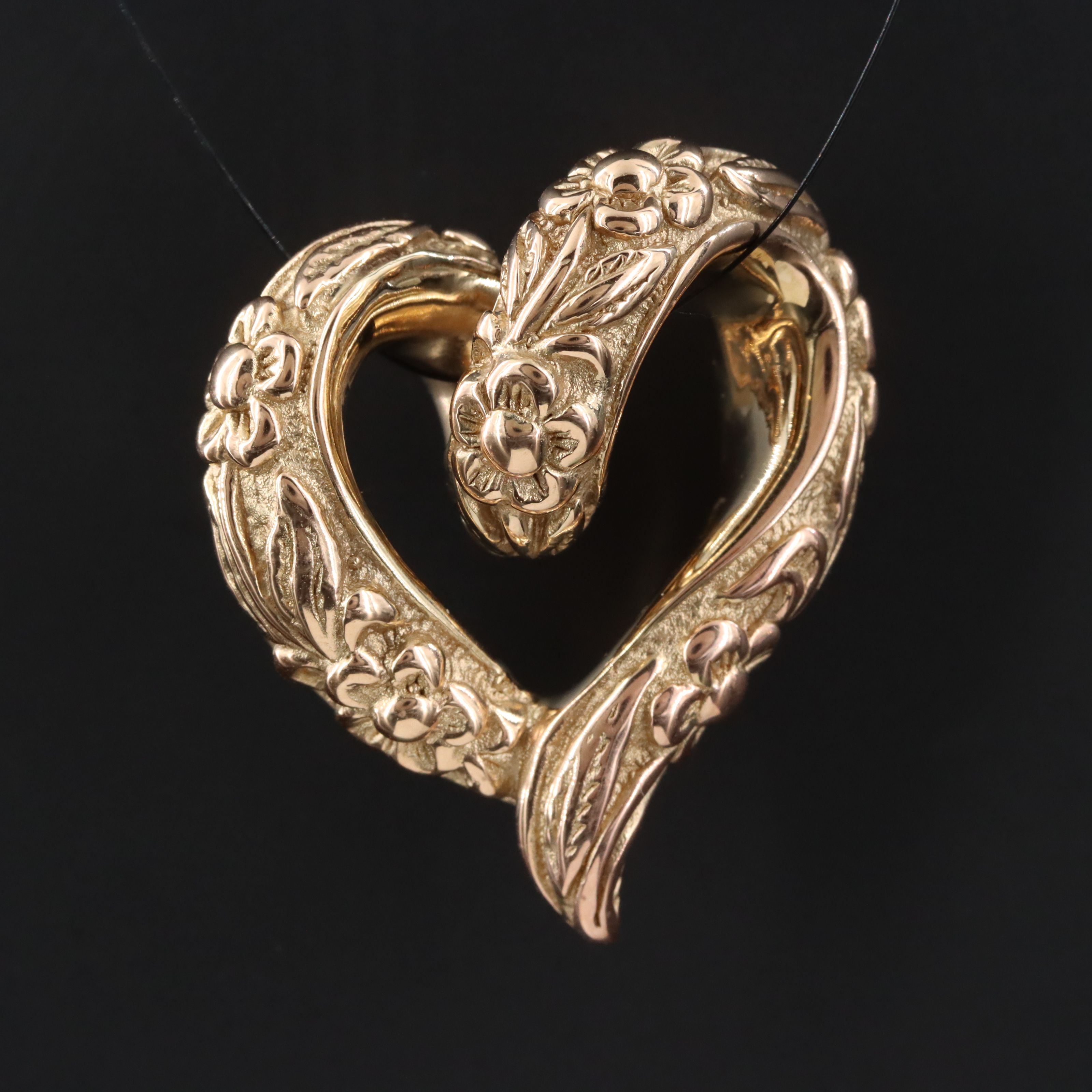 14K Electroformed Floral Heart Slide Pendant