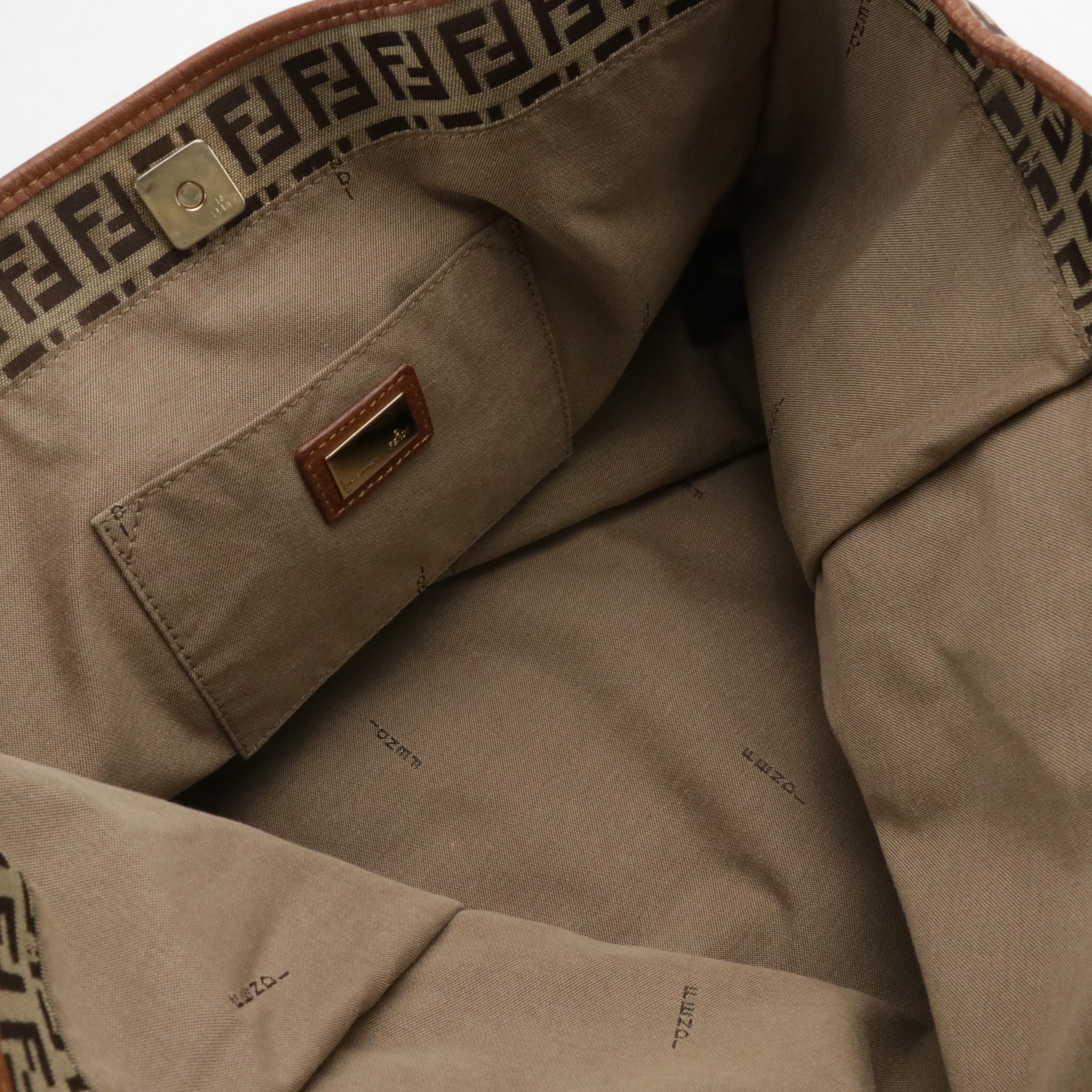 Fendi Tote Bag in Zucchino Jacquard Canvas and Leather Trim