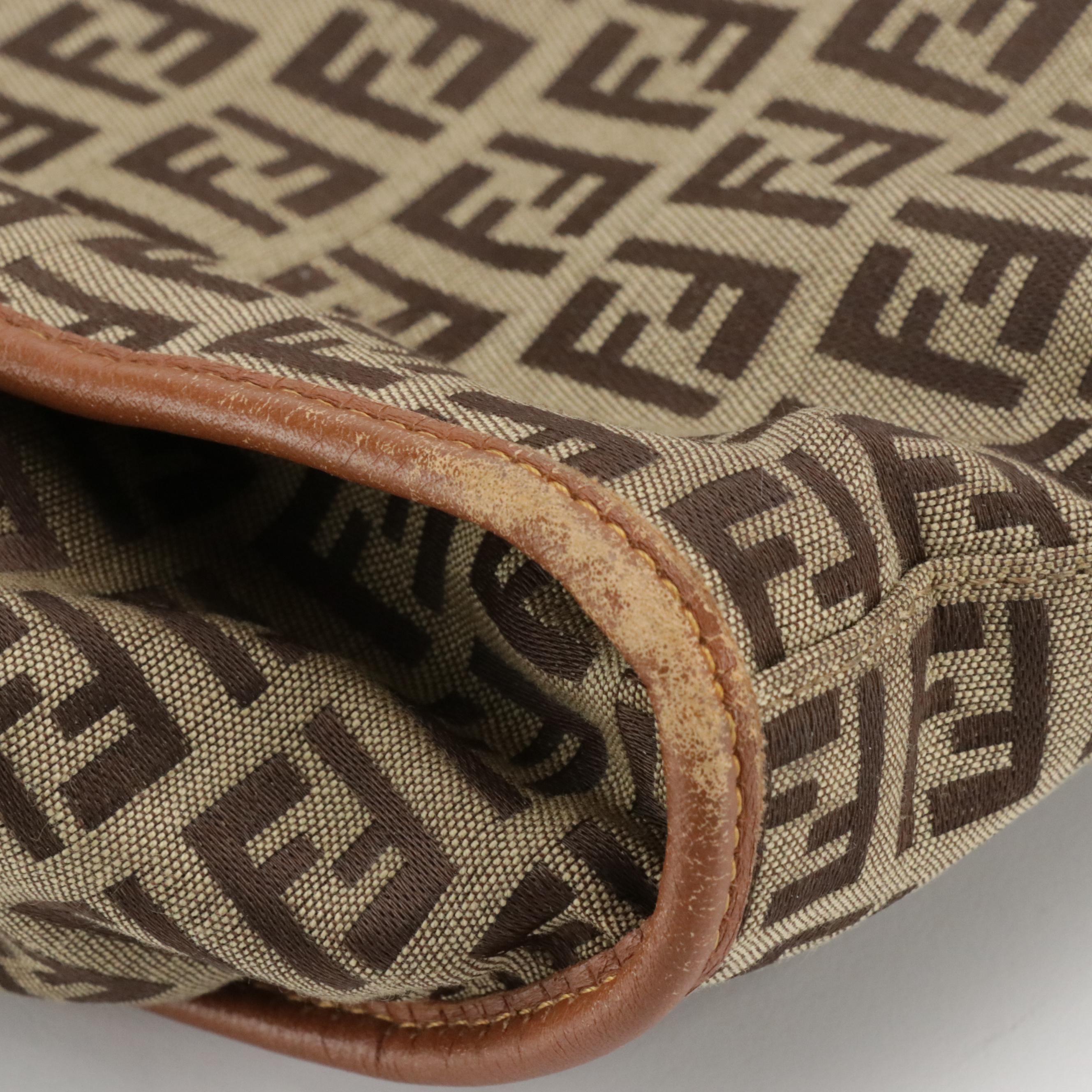 Fendi Tote Bag in Zucchino Jacquard Canvas and Leather Trim