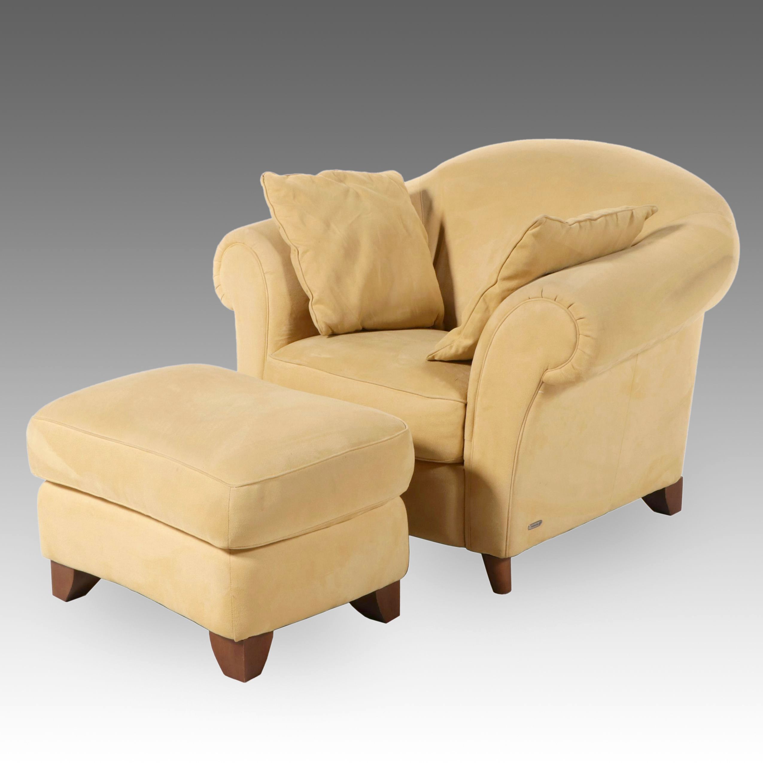 Italsofa Yellow Upholstered Lounge Chair and Ottoman