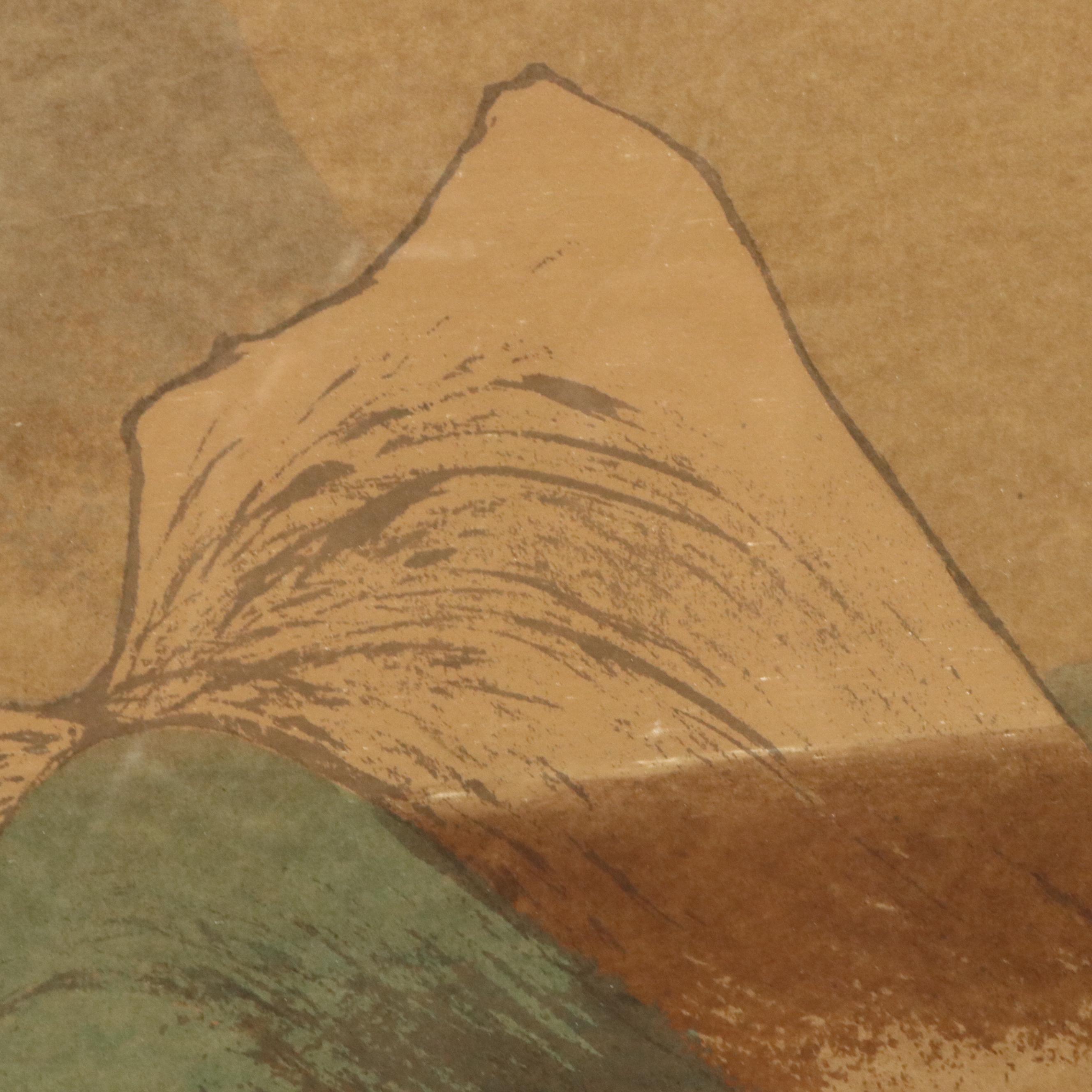 East Asian Woodblock Mountainous Landscape, Mid-20th Century