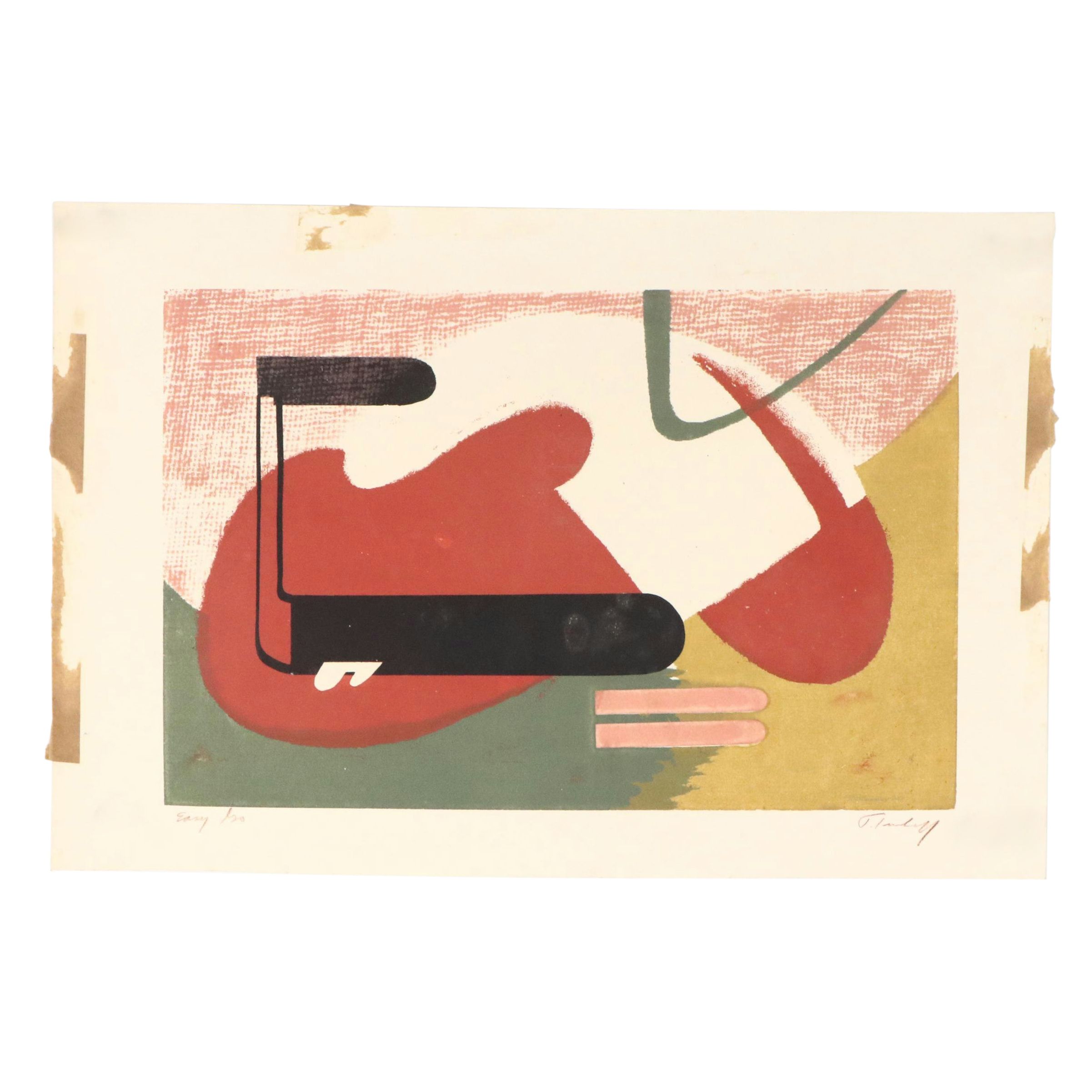 John Imhoff Cubist Serigraph, Mid to Late 20th Century