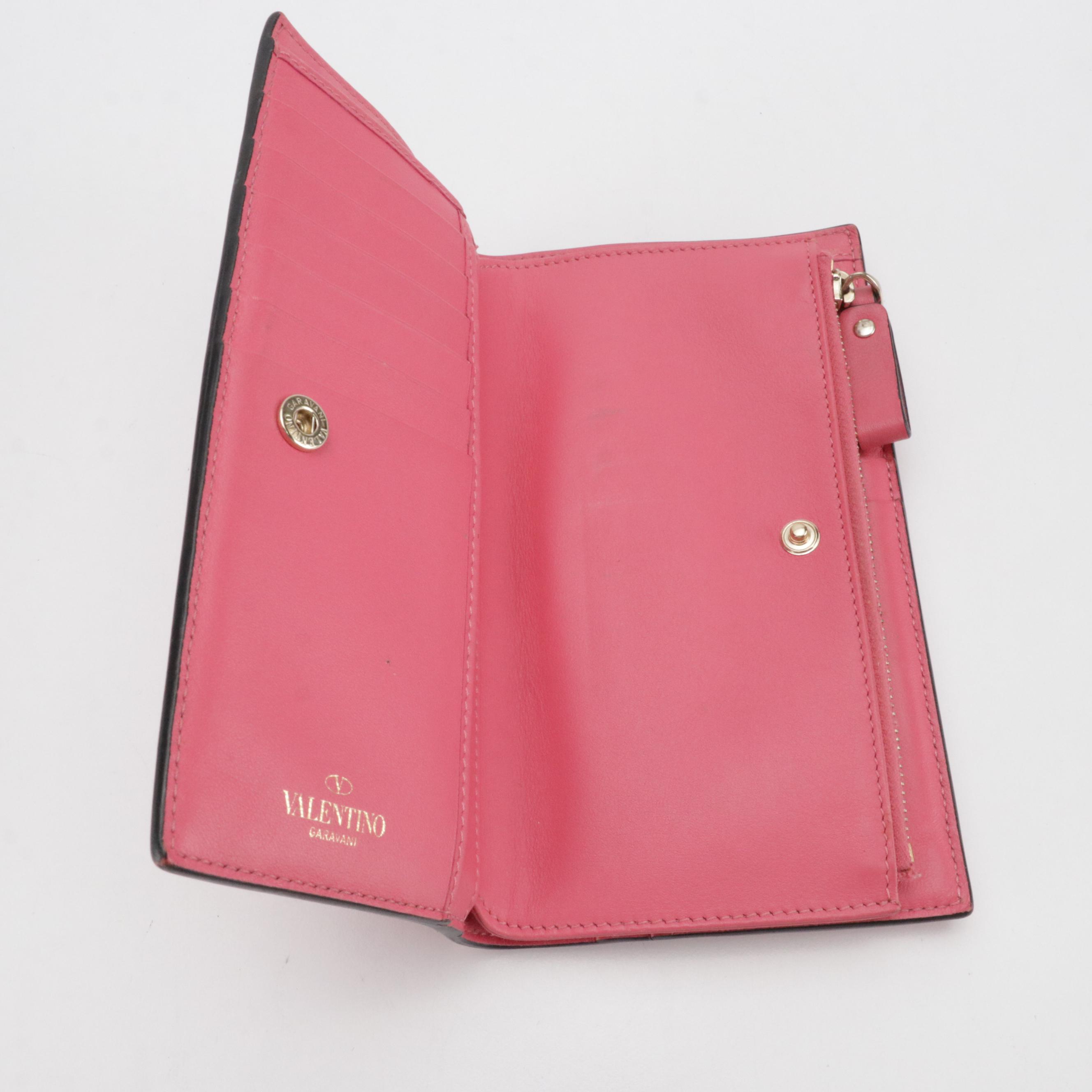 Valentino Garavani Rockstud Long Wallet in Watermelon Pink Calfskin, With Box