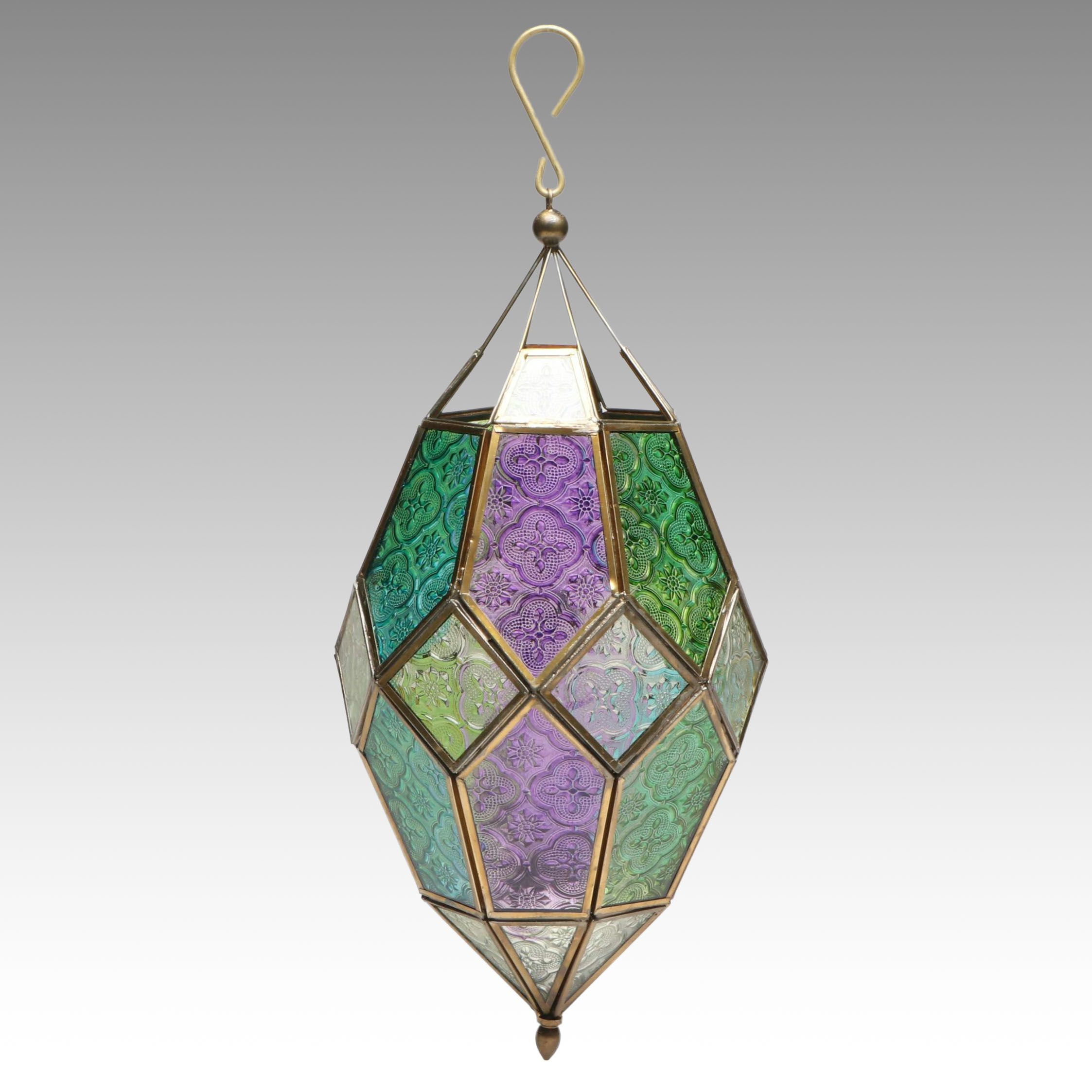 Indo-Persian Style Multicolor Pressed Glass Panel Pendant