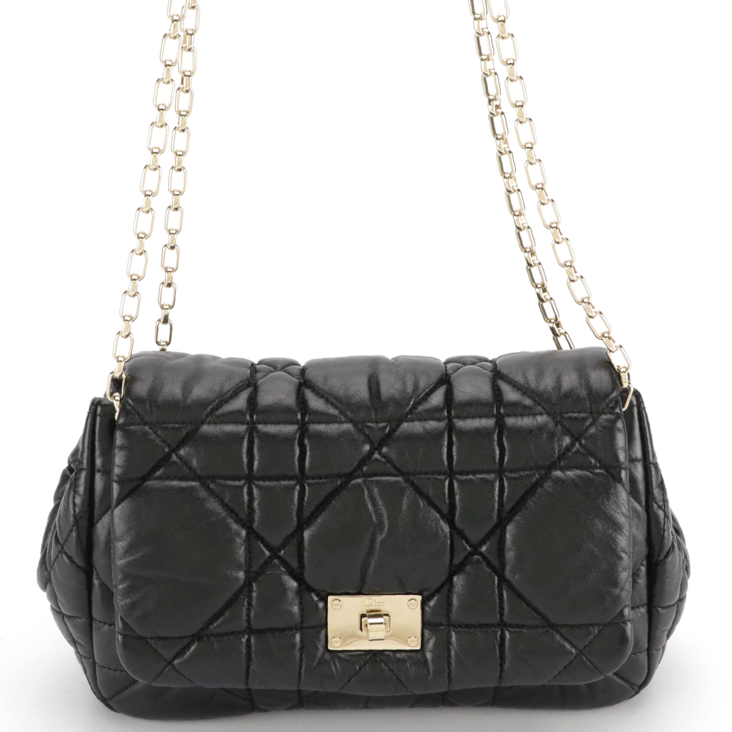 Christian Dior Milly La Foret Shoulder Bag in Black Cannage Quilted Lambskin