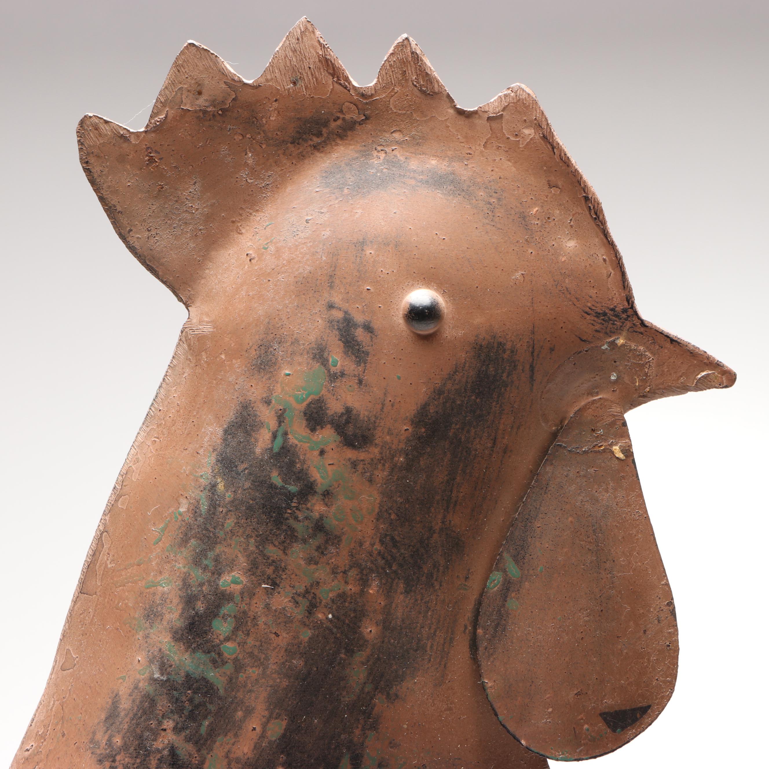 American Folk Art Style Metal Rocking Rooster Sculpture