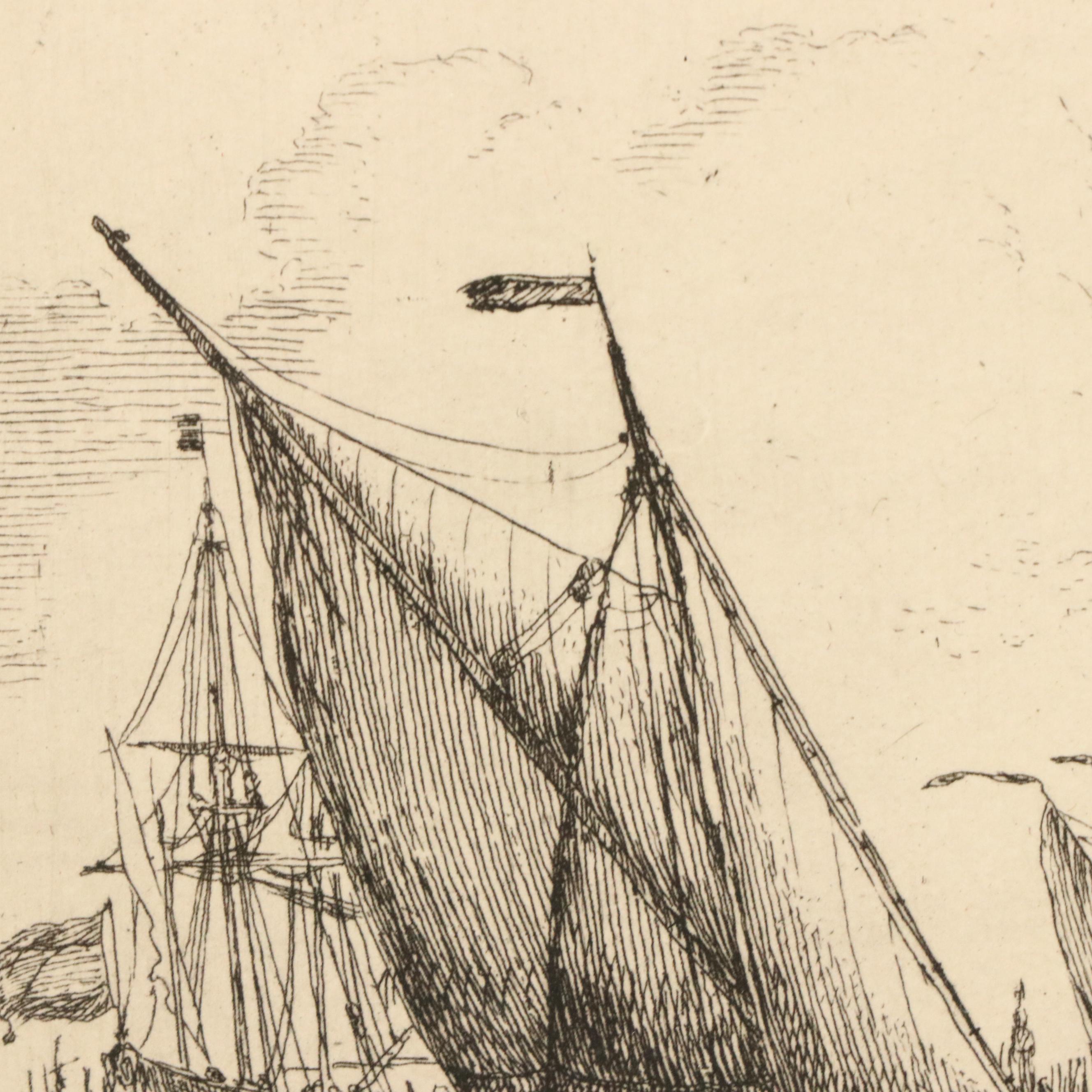 After Ludolf Bakhuizen Facsimile Reproduction Etching of Marine Scene, 20th C.