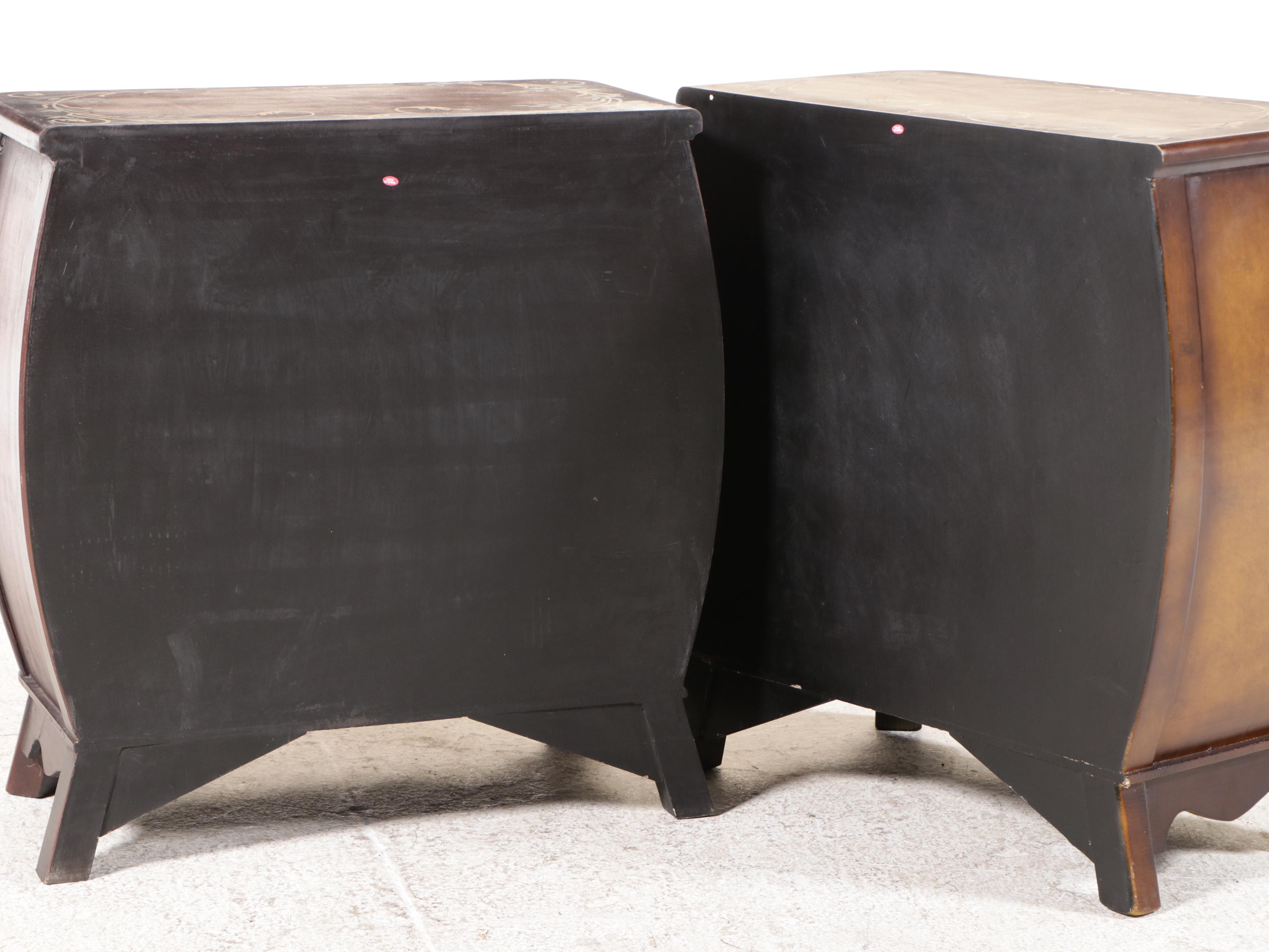 Pair of French Baroque Style Painted Wood Bombe Chests