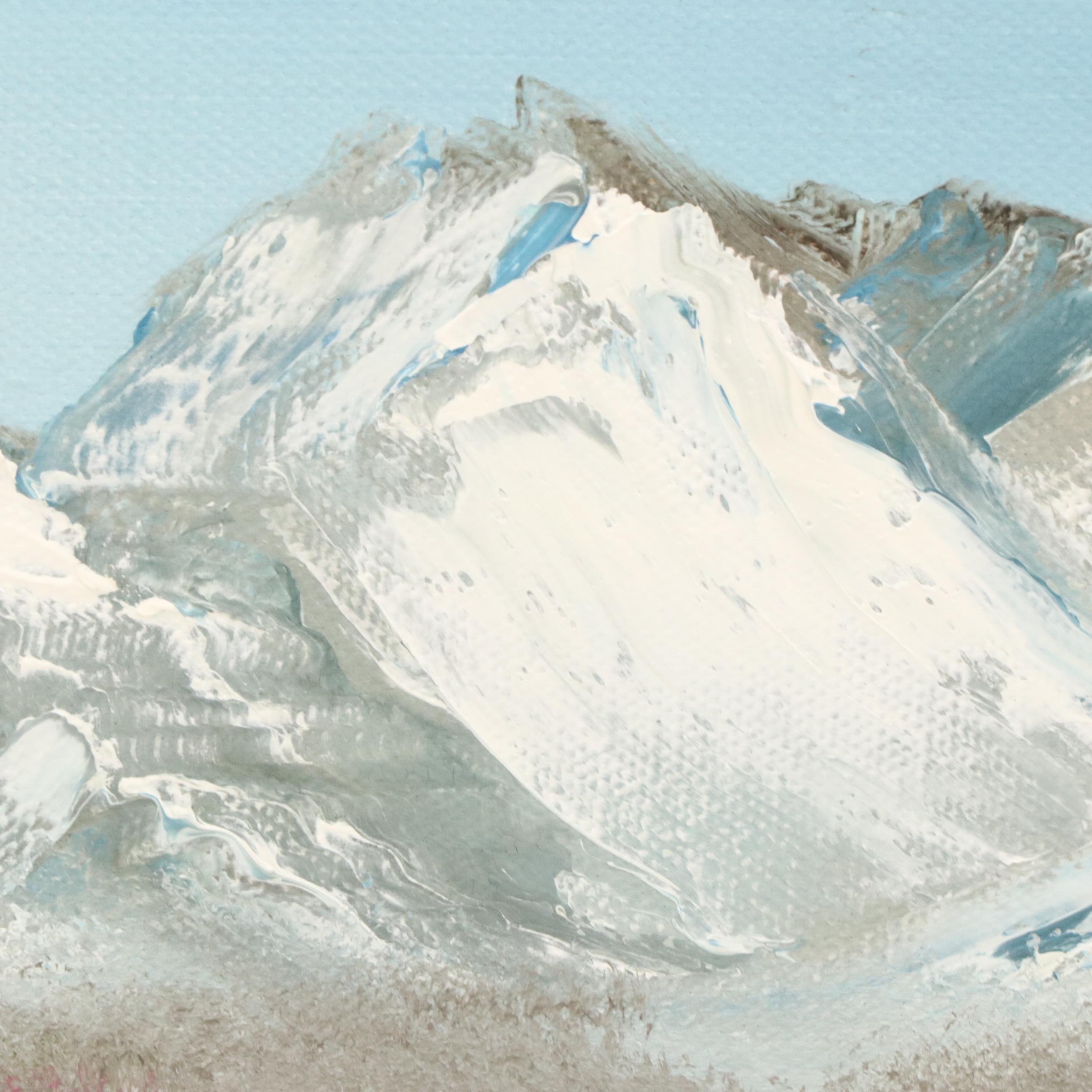 K. Whiteley Mountain Lake Landscape Oil Painting, 1989