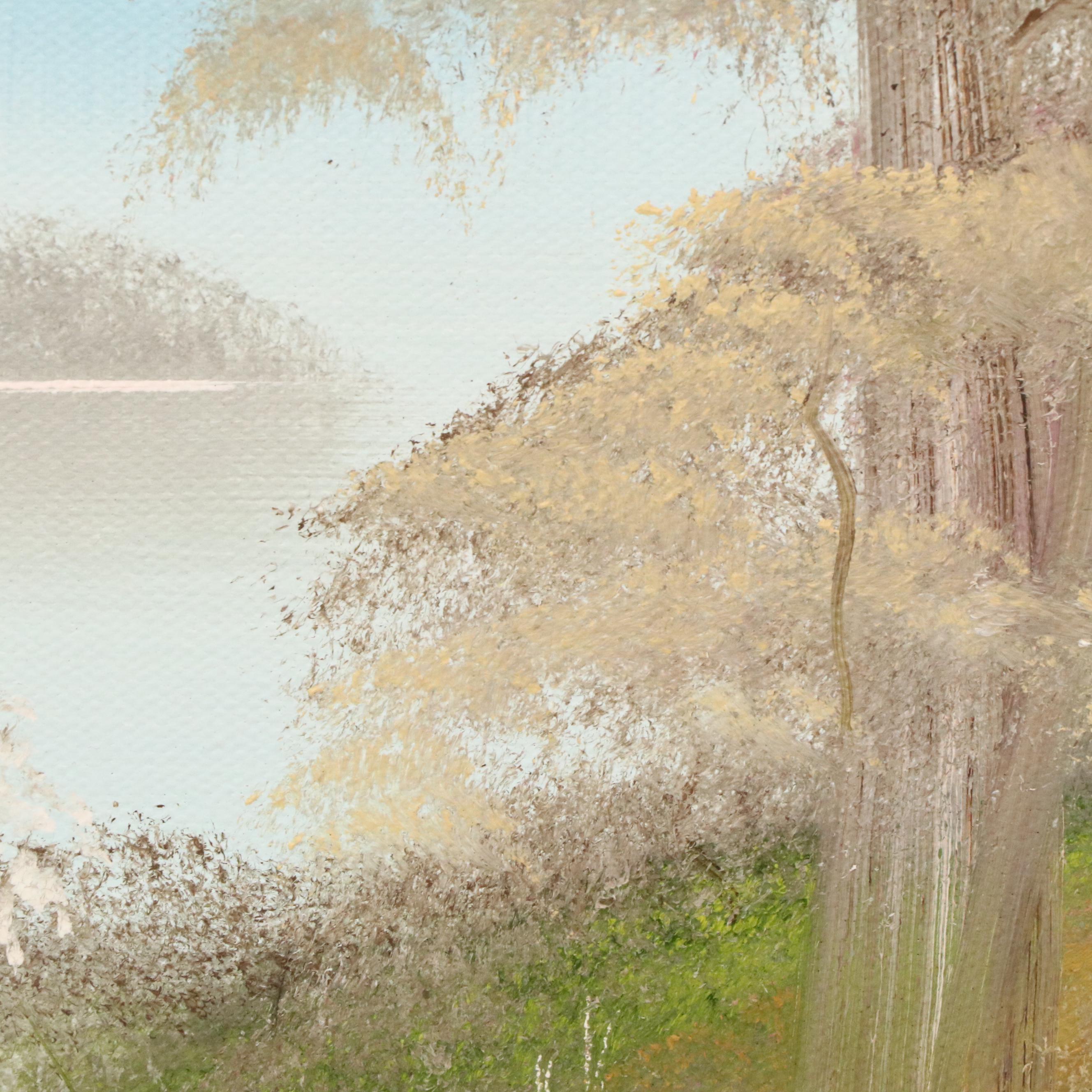 K. Whiteley Mountain Lake Landscape Oil Painting, 1989