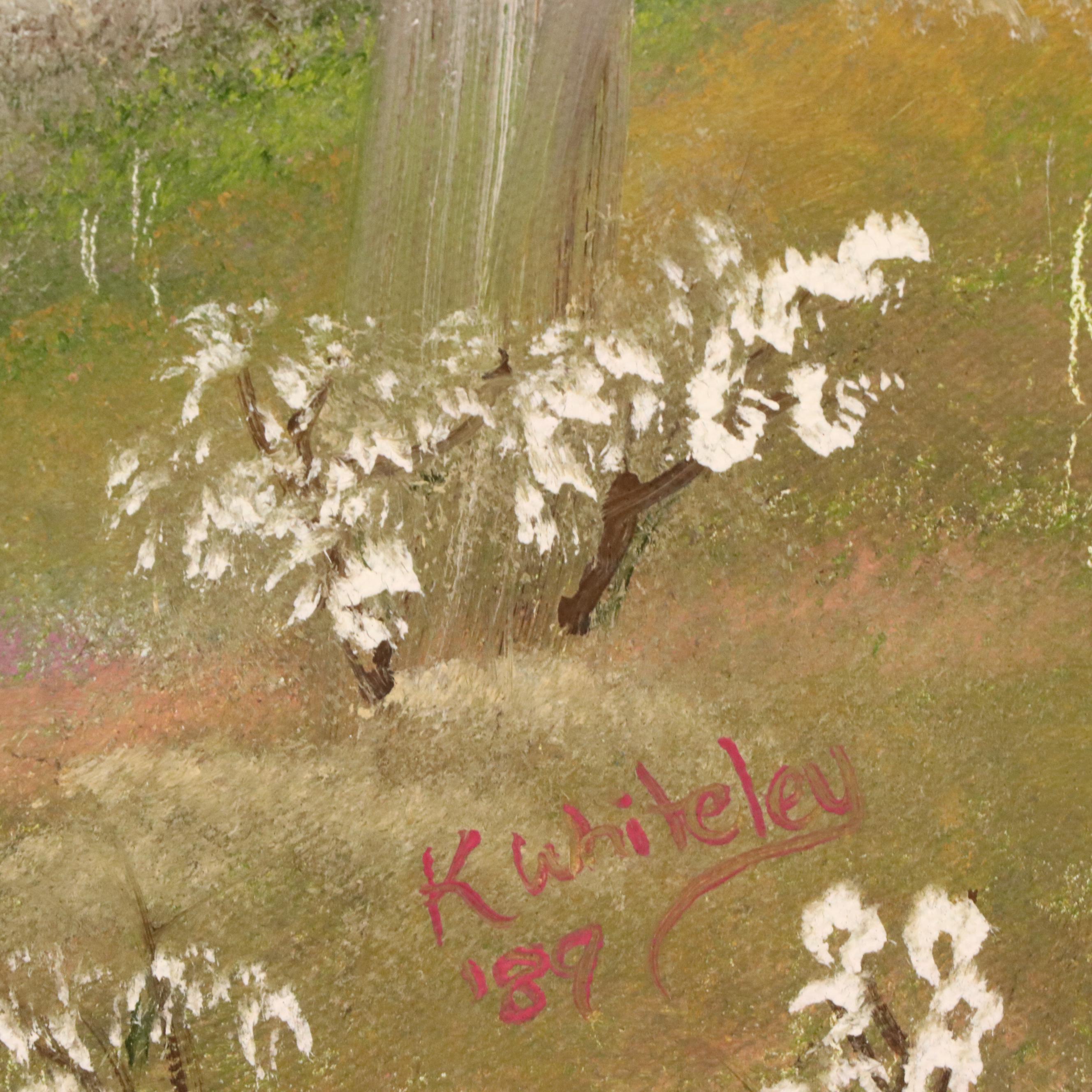 K. Whiteley Mountain Lake Landscape Oil Painting, 1989