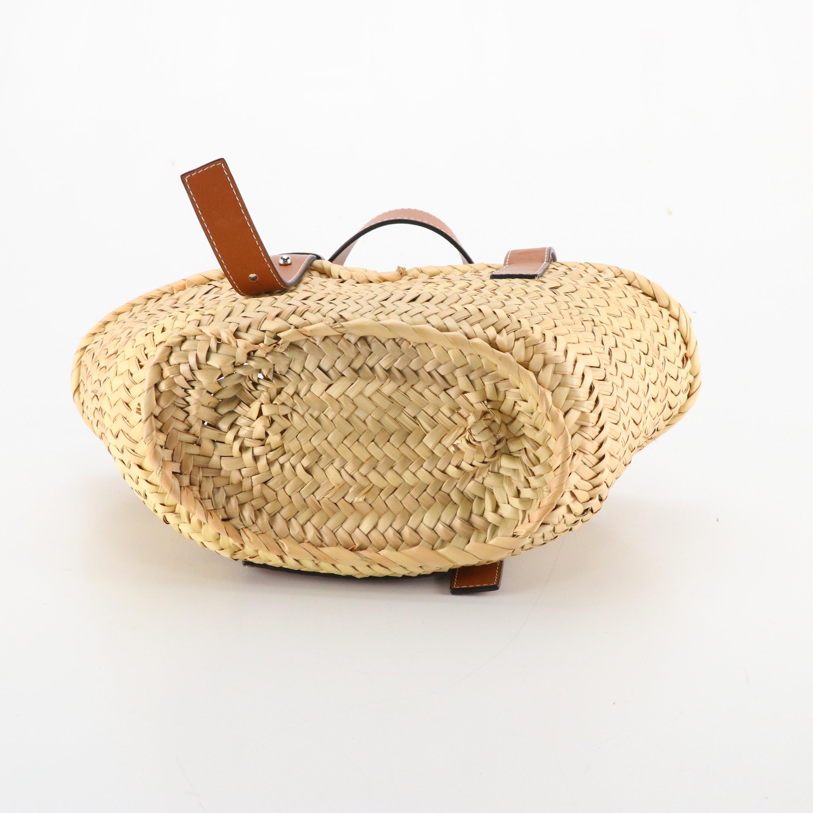 Loewe Anagram Basket Bag in Woven Palm Leaf and Brown Leather Trim