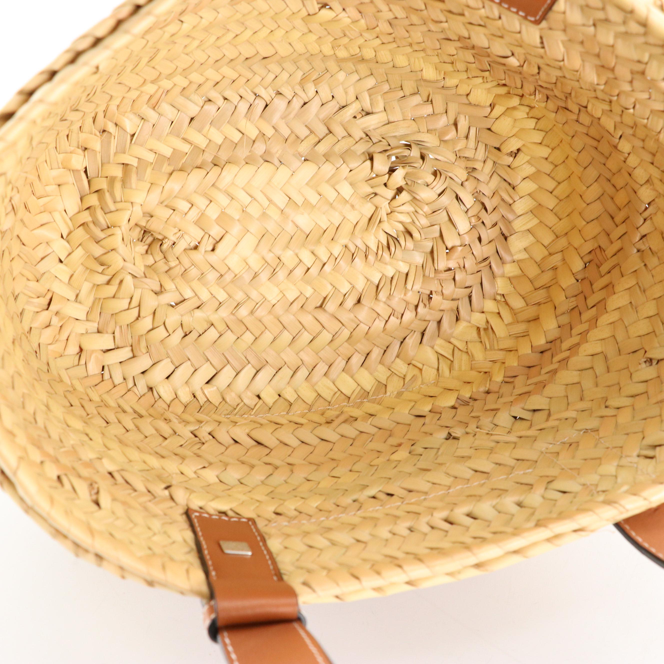 Loewe Anagram Basket Bag in Woven Palm Leaf and Brown Leather Trim