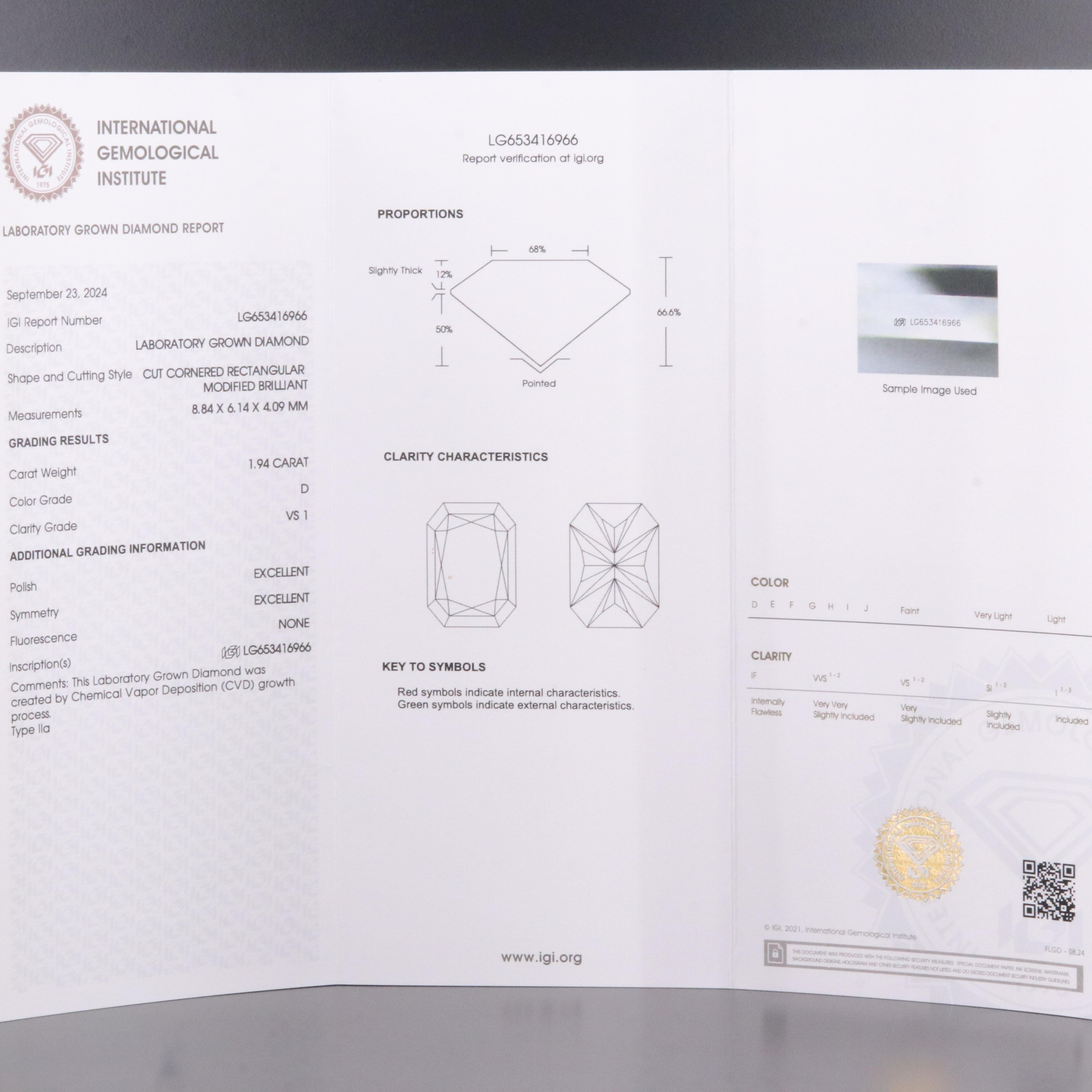 Loose 1.94 CT Lab Grown Diamond with IGI Report
