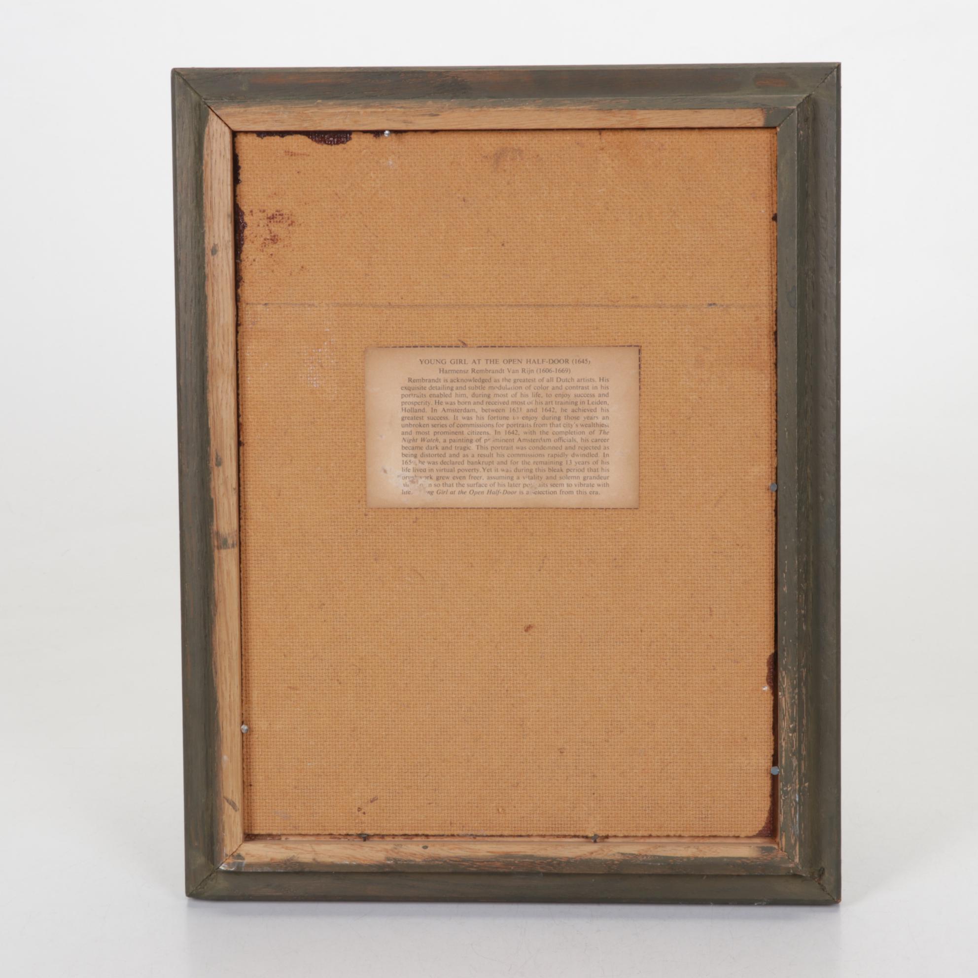 Offset Lithograph After Rembrandt "Young Girl at an Open Half-Door"