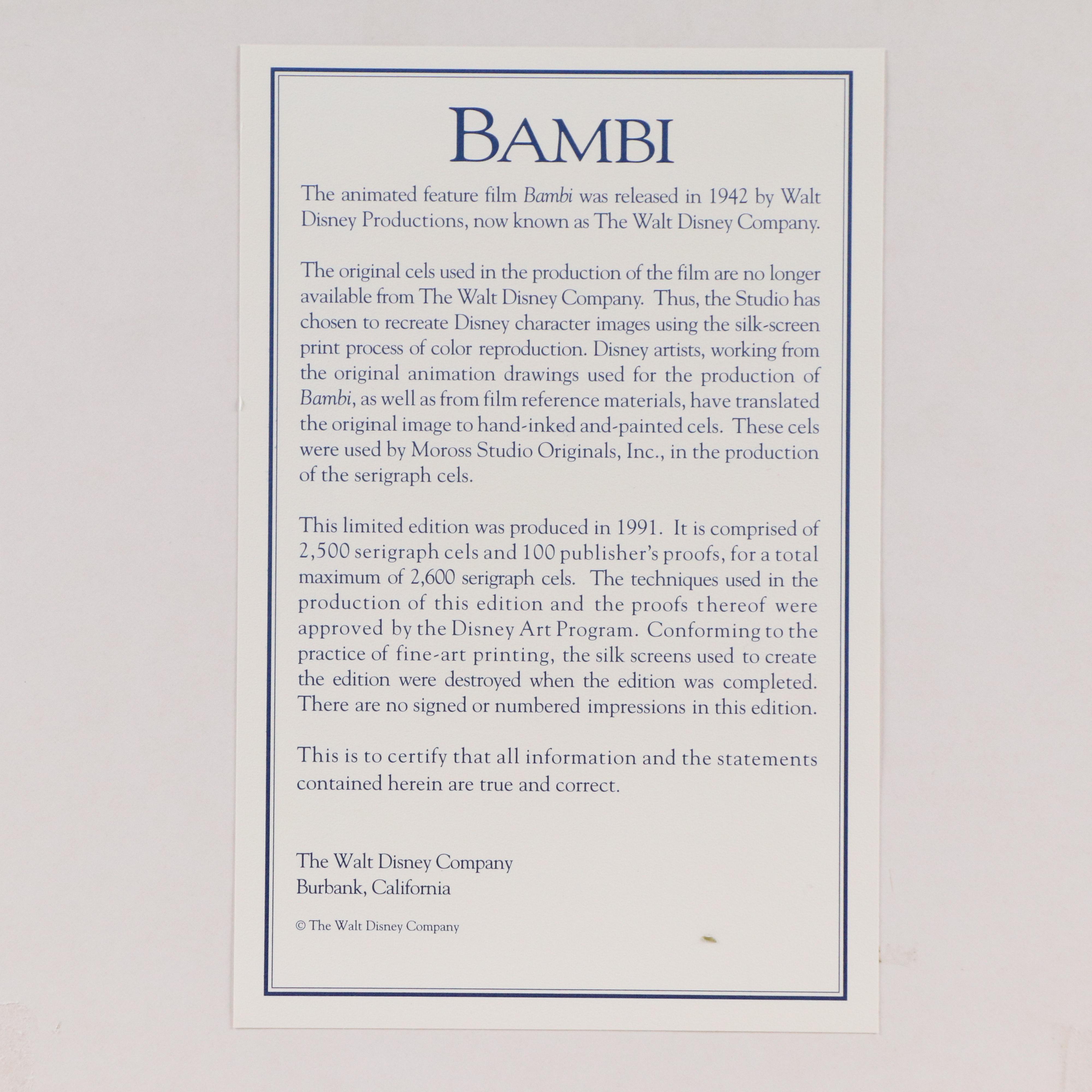 The Walt Disney Company Sericel "Bambi," 1991