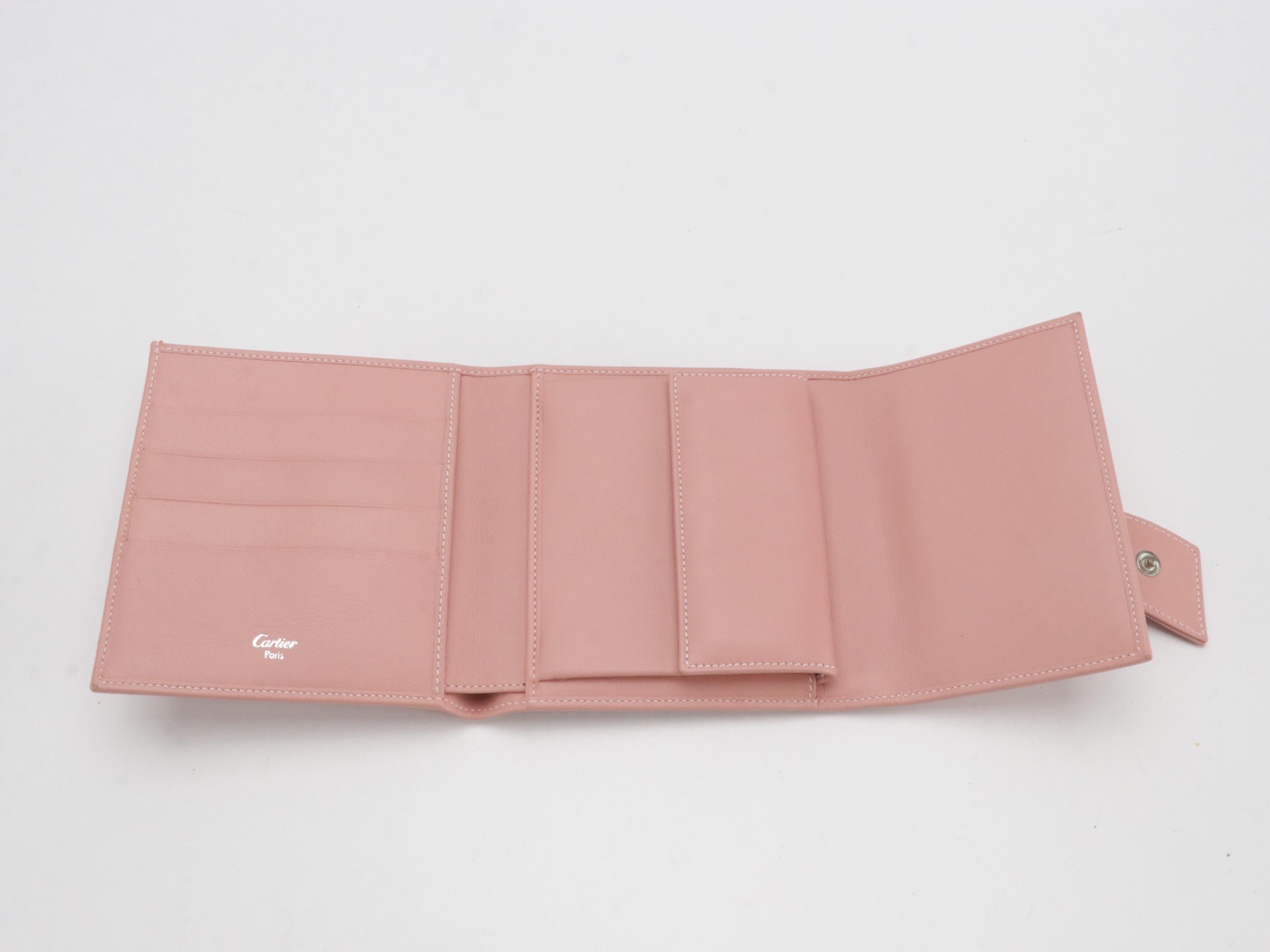 Cartier Trinity Trifold Compact Wallet in Rose Pink Leather with Box