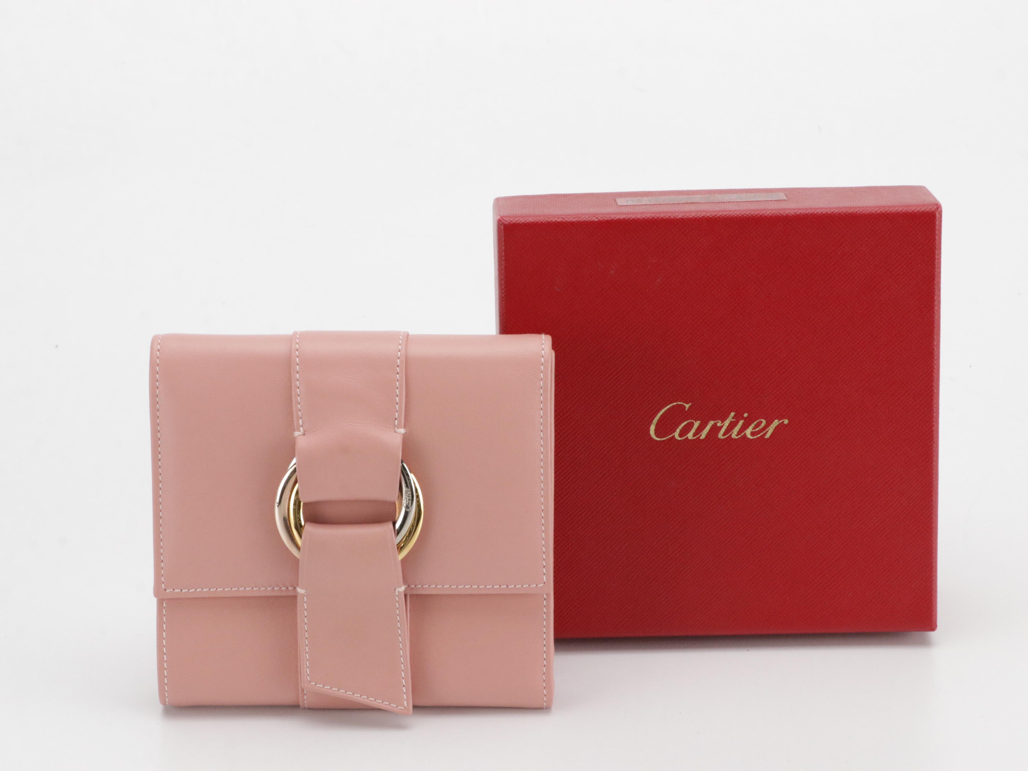 Cartier Trinity Trifold Compact Wallet in Rose Pink Leather with Box