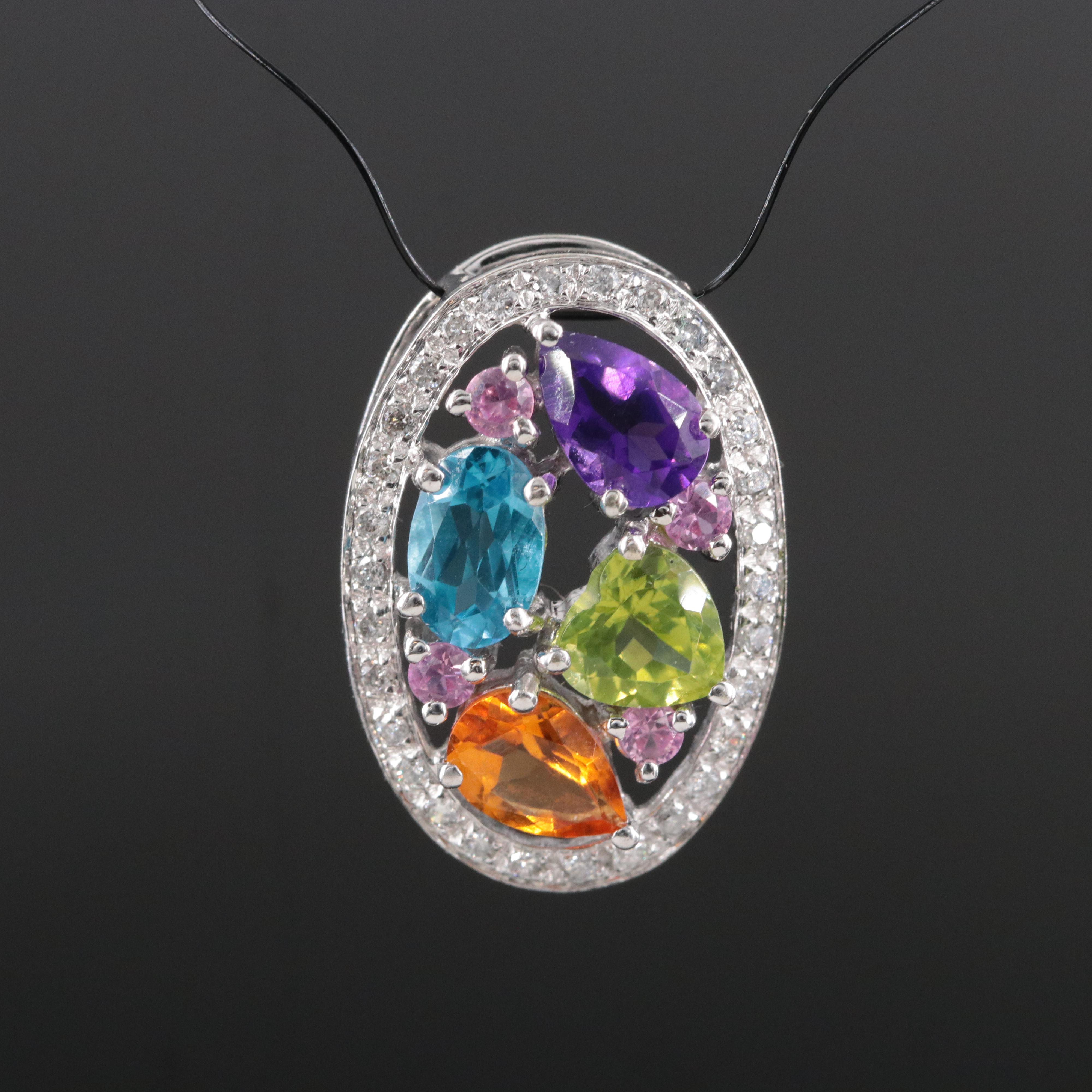 14K Pink Sapphire, Gemstone and Gemstone Pendant