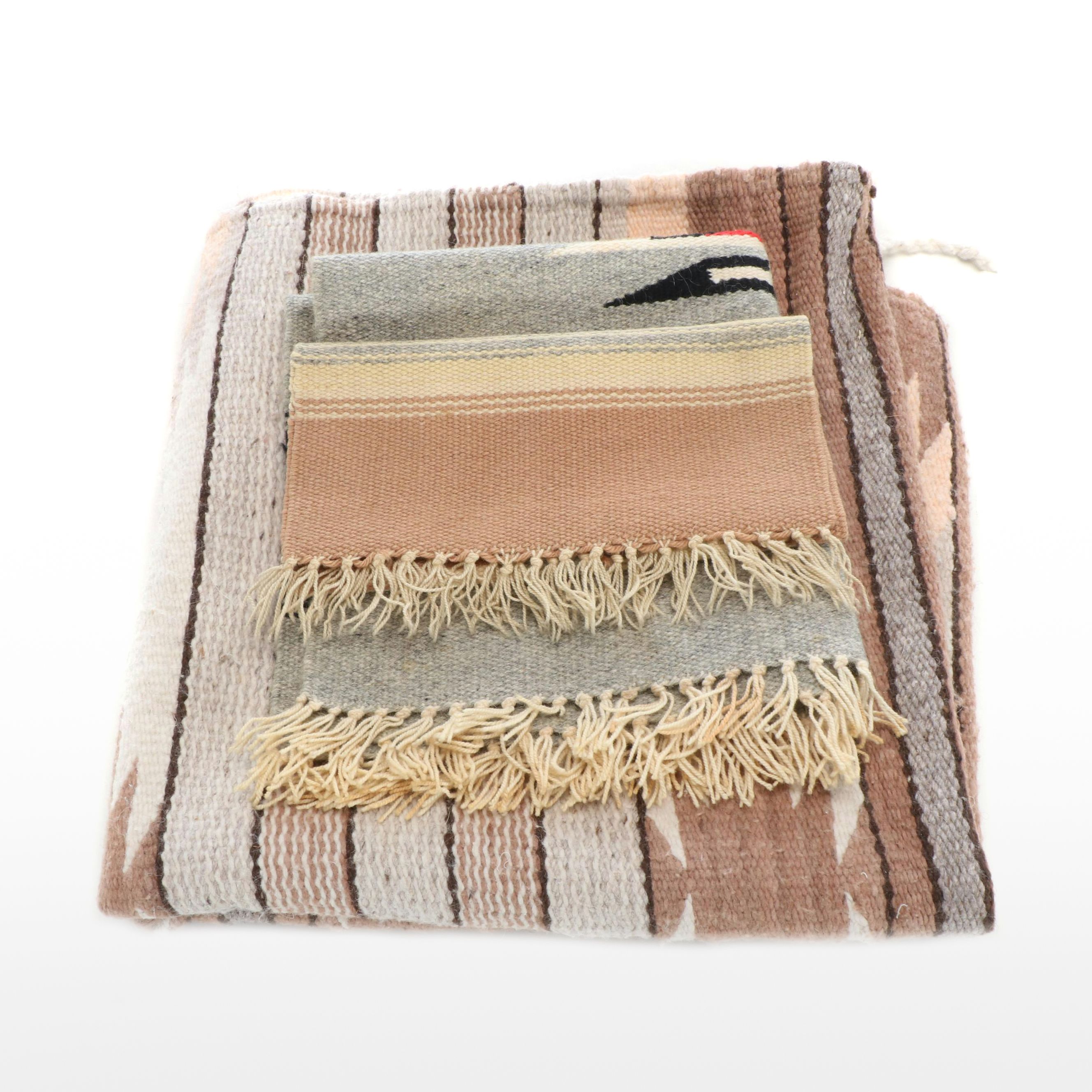 Three Handwoven Southwestern Style Accent Rugs Including Mexican Chimayo