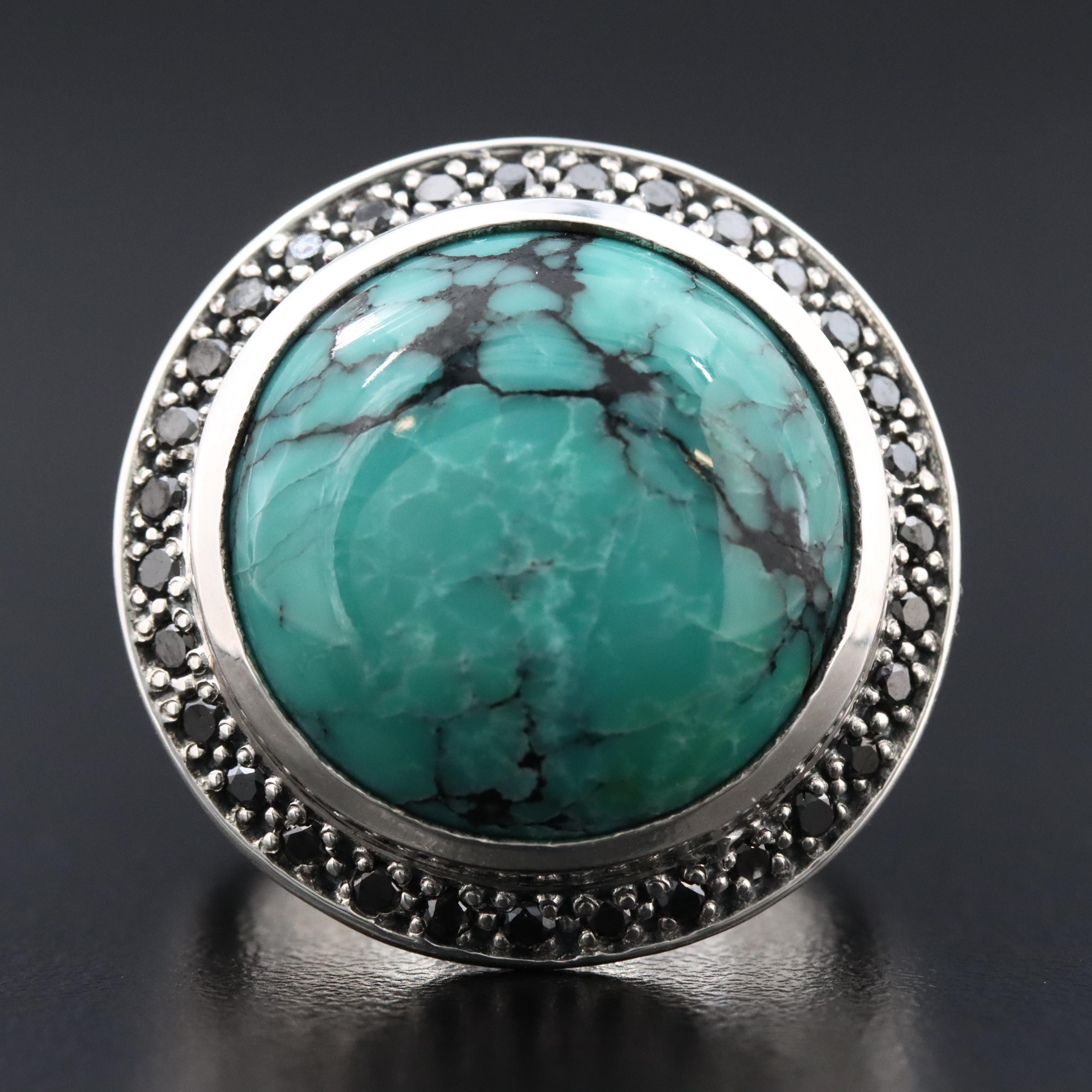 Stephen Dweck Sterling Turquoise and Fancy Black Diamond Ring
