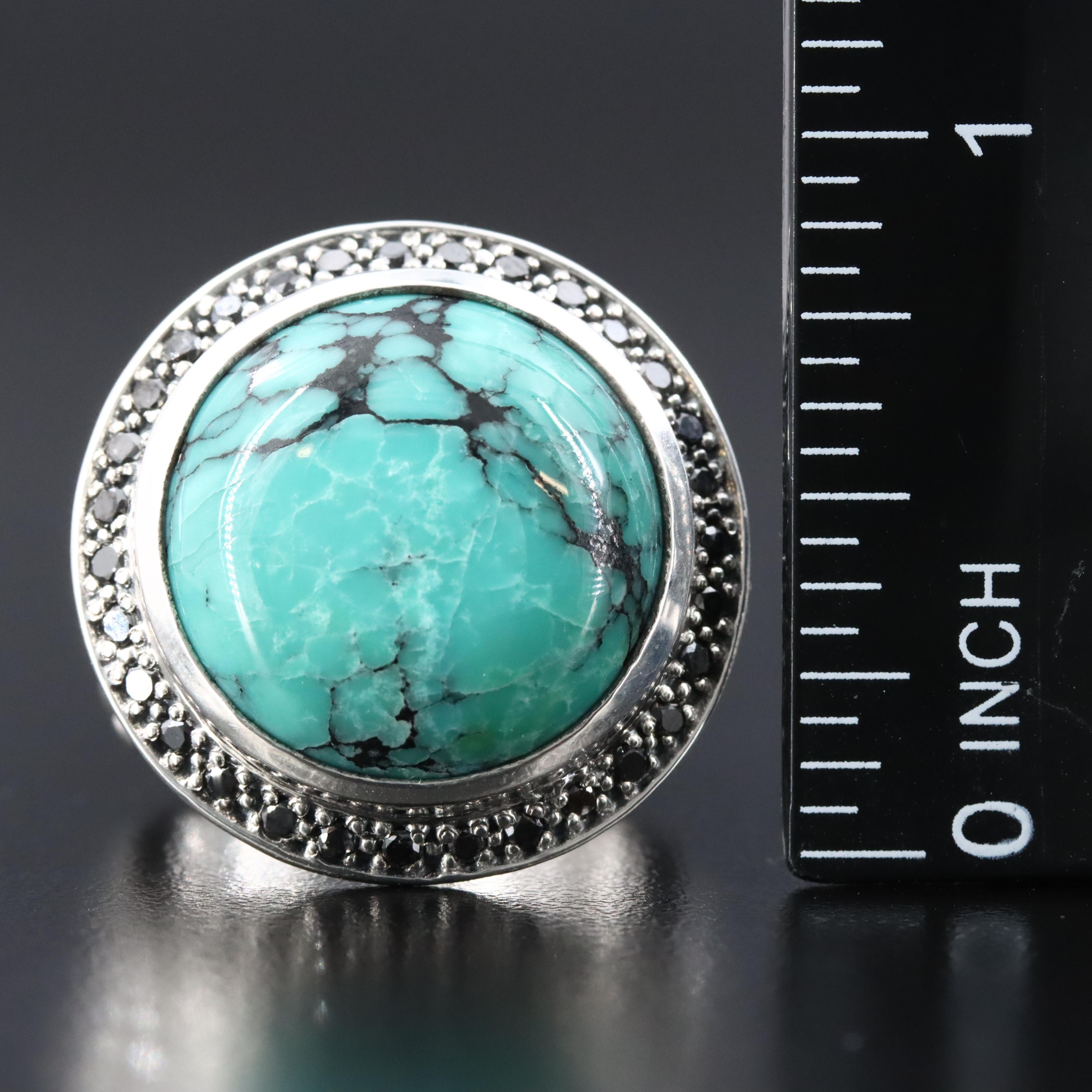 Stephen Dweck Sterling Turquoise and Fancy Black Diamond Ring