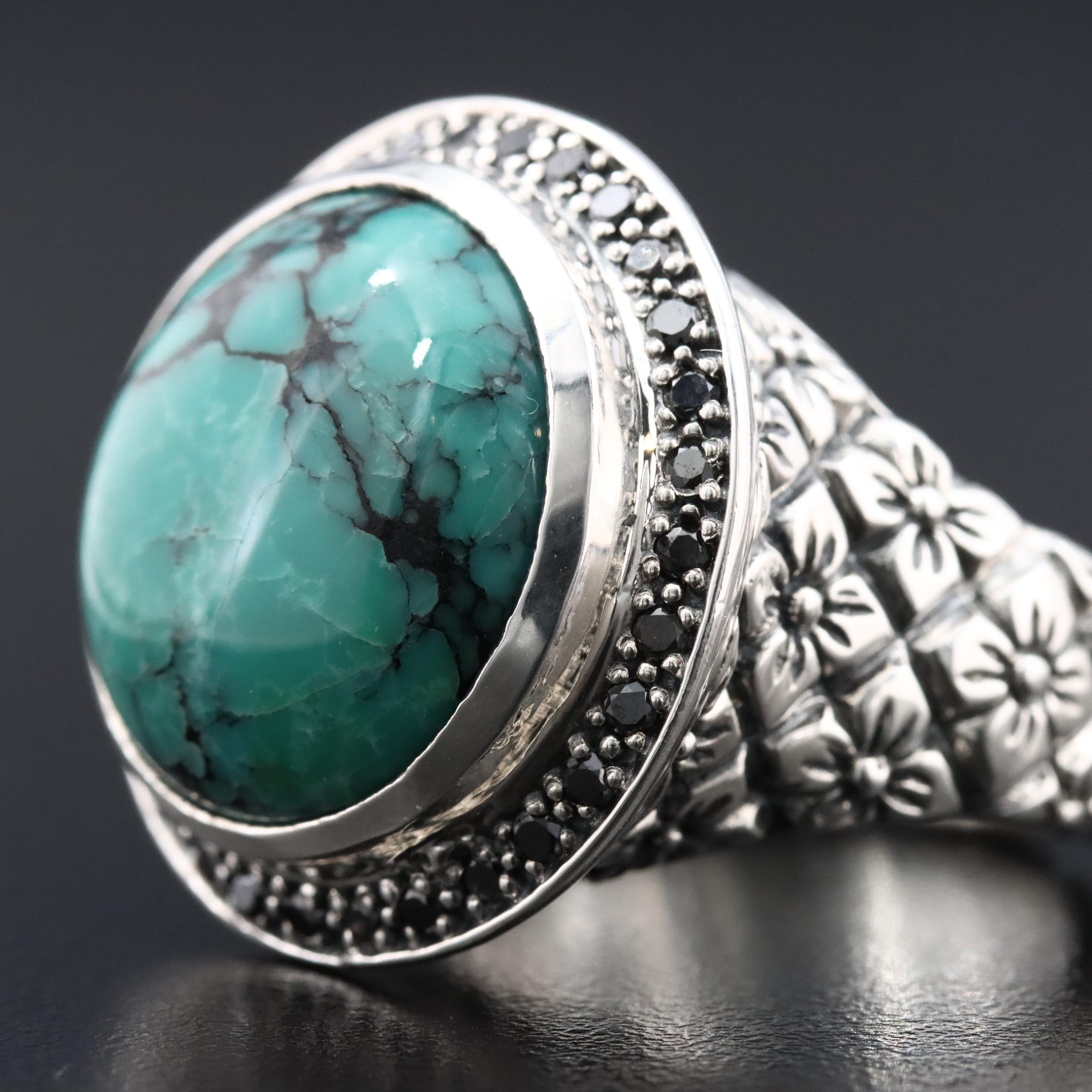 Stephen Dweck Sterling Turquoise and Fancy Black Diamond Ring