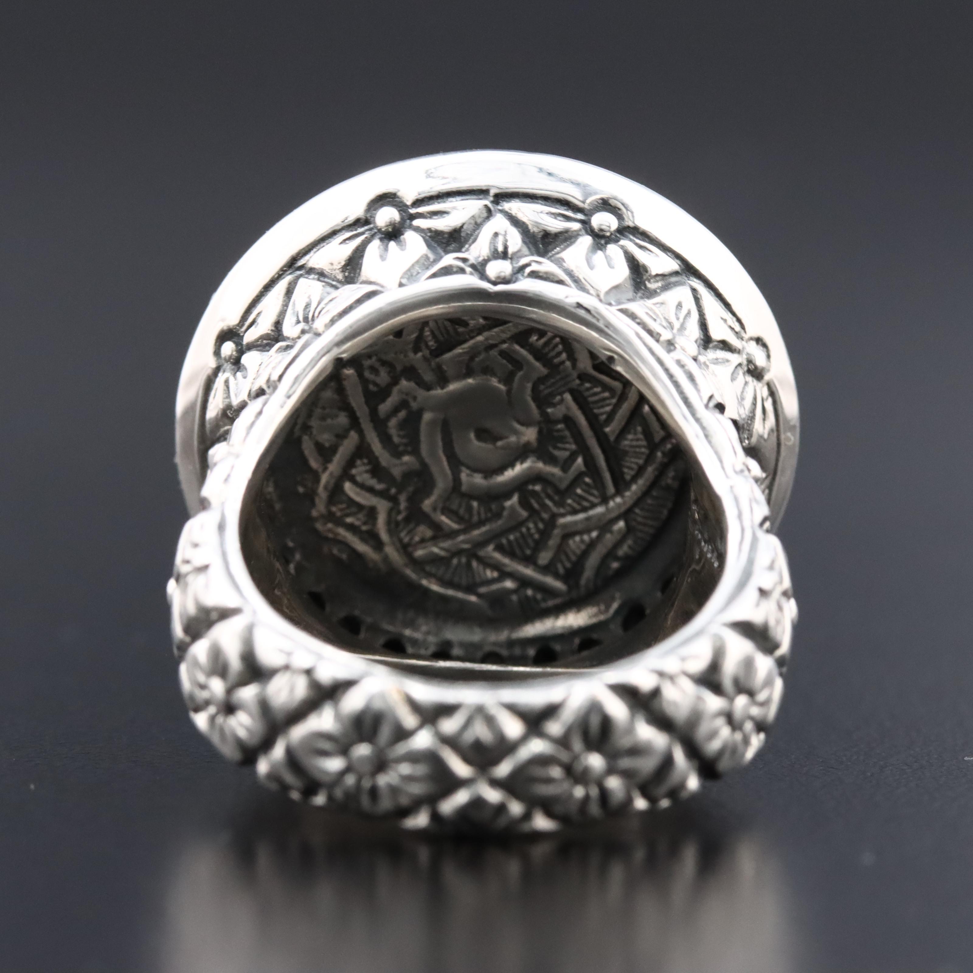 Stephen Dweck Sterling Turquoise and Fancy Black Diamond Ring