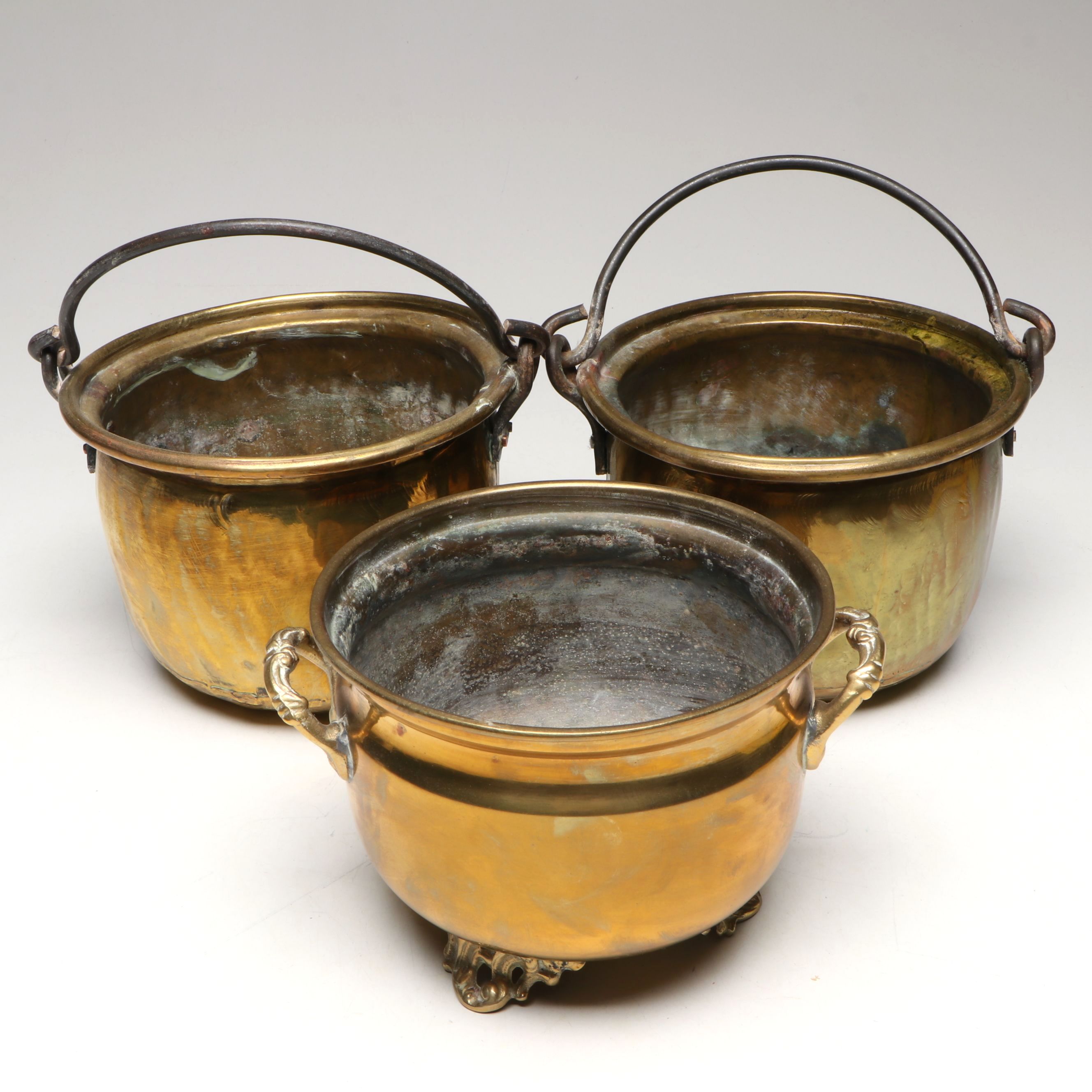 Victorian Style Brass Bail Handled Bucket and Cachepot