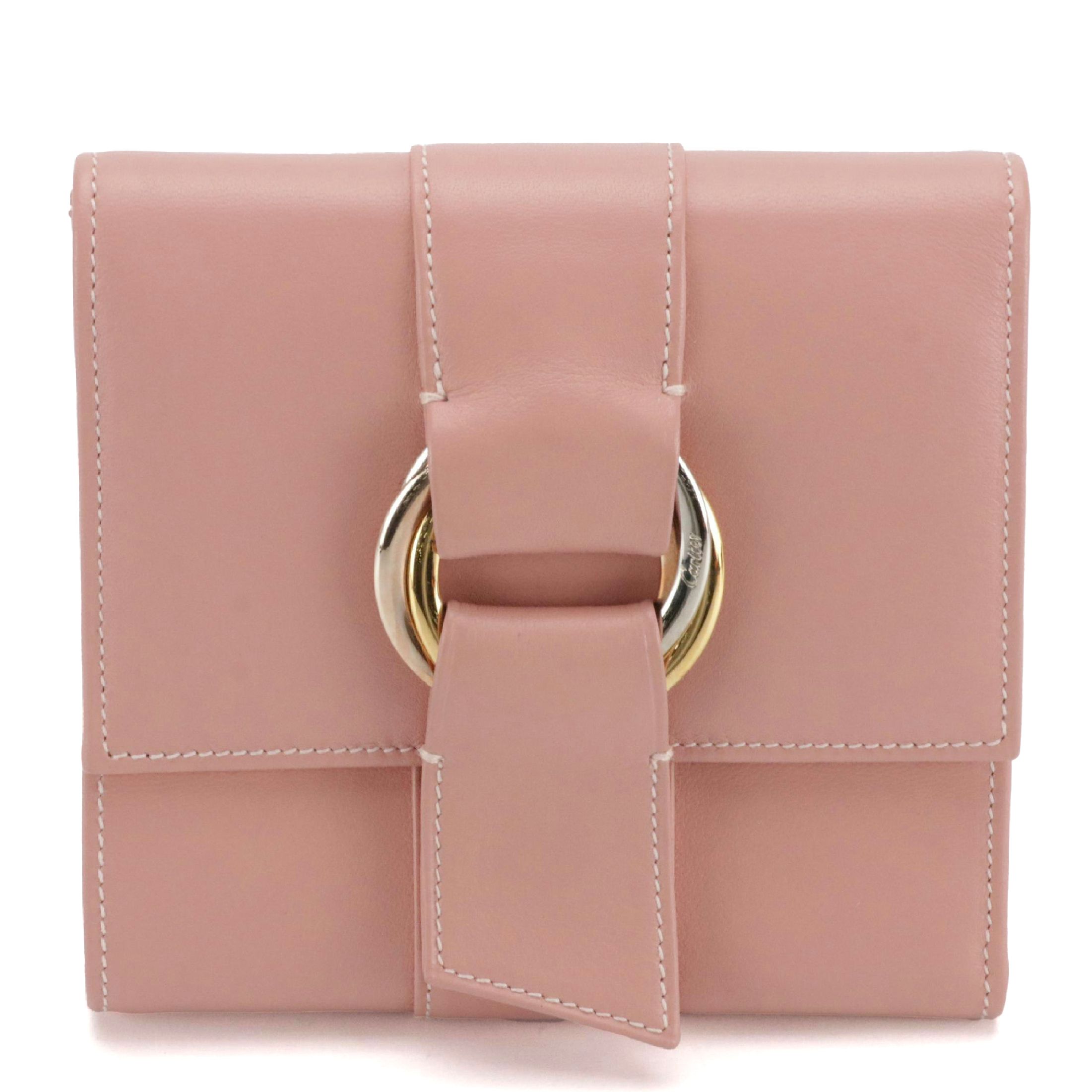 Cartier Trinity Trifold Compact Wallet in Rose Pink Leather with Box