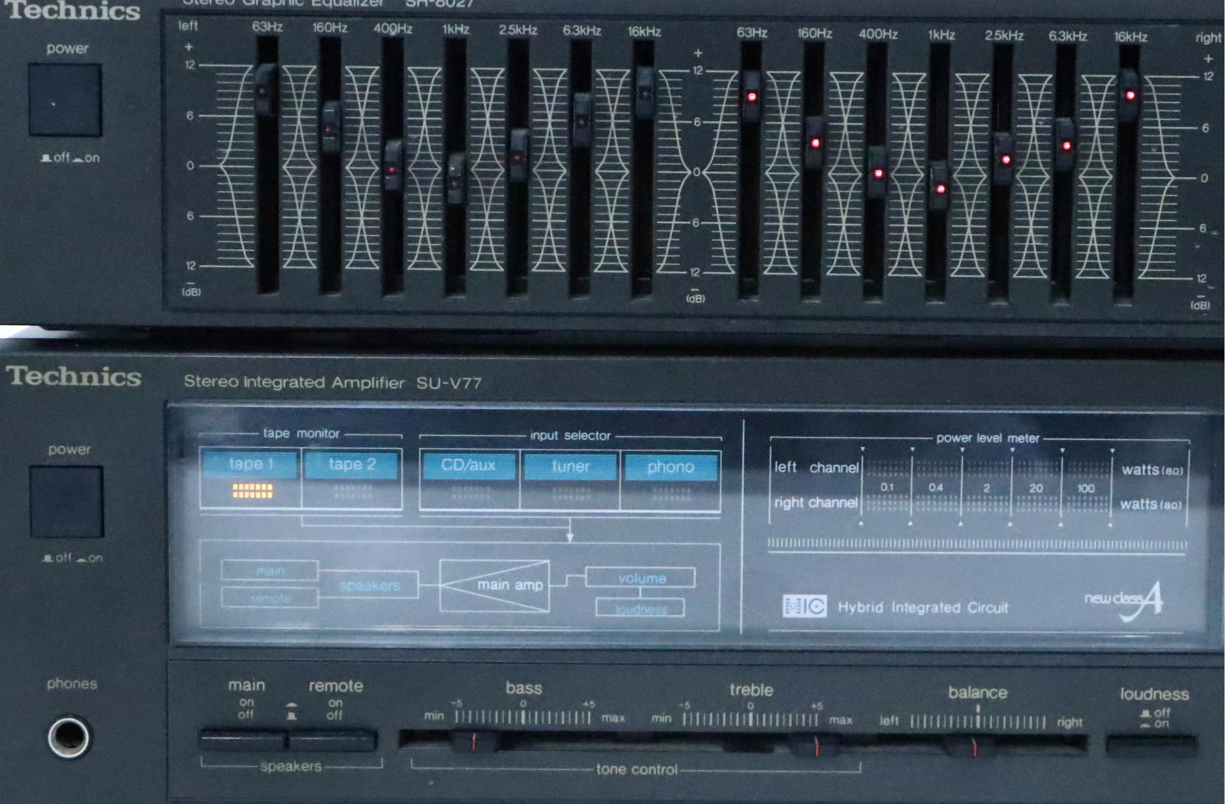 Technics "New Class A" SU-V77 Amplifier with SH-8027 Equalizer and Stereo Tuner