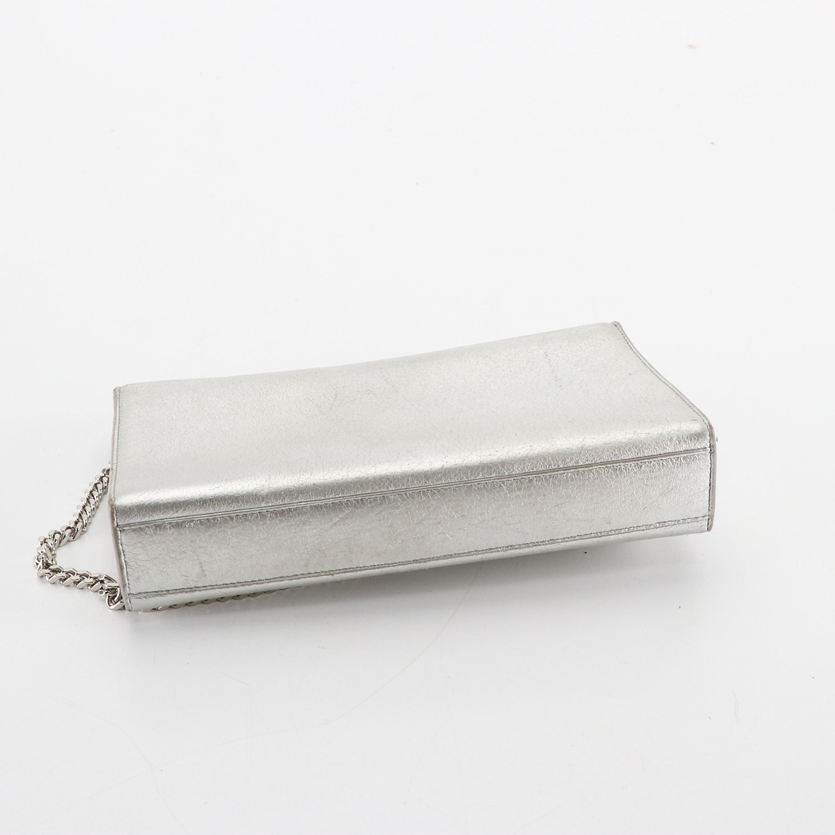 Saint Laurent Cloud Star Kate Chain Strap Bag in Silver Calfskin Leather