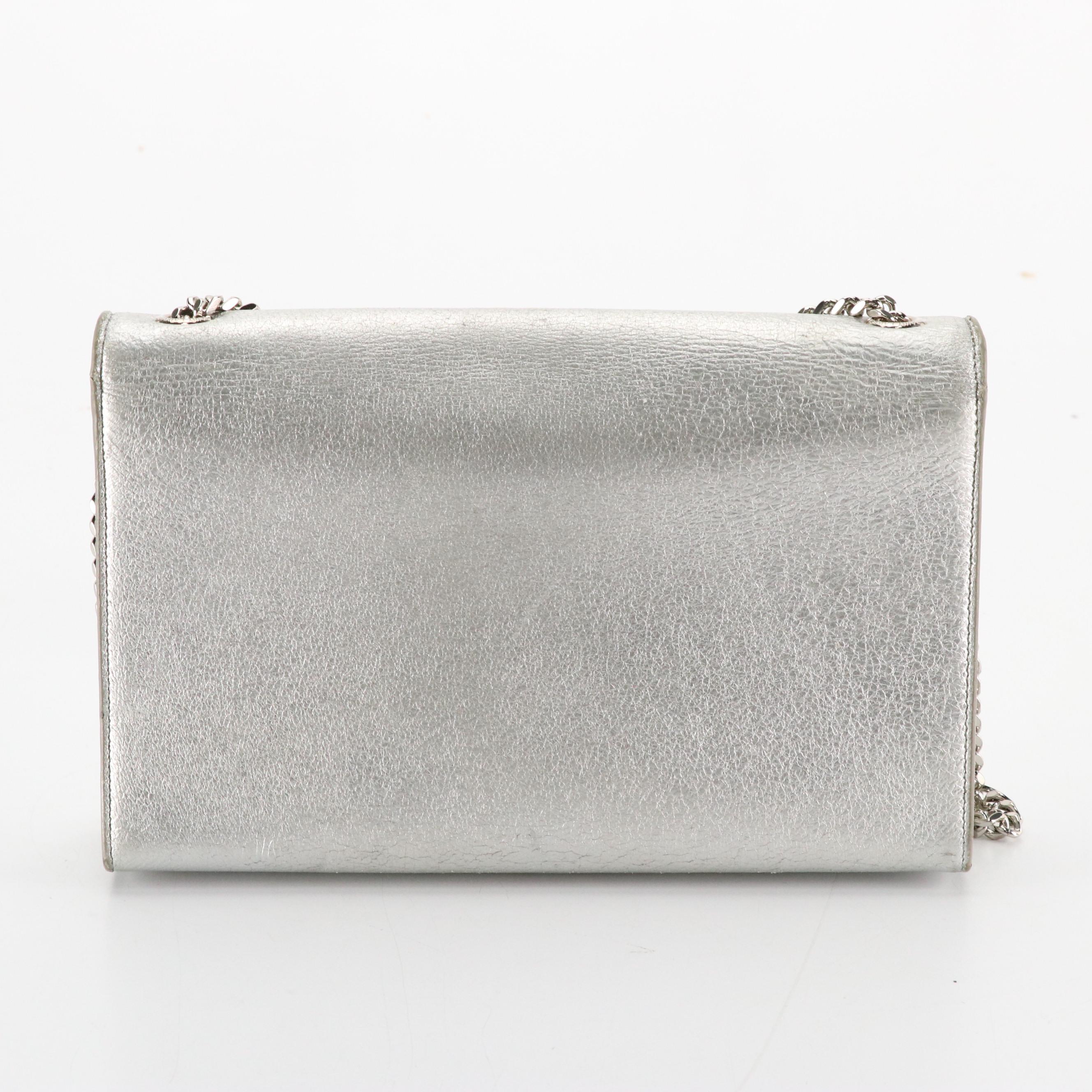 Saint Laurent Cloud Star Kate Chain Strap Bag in Silver Calfskin Leather