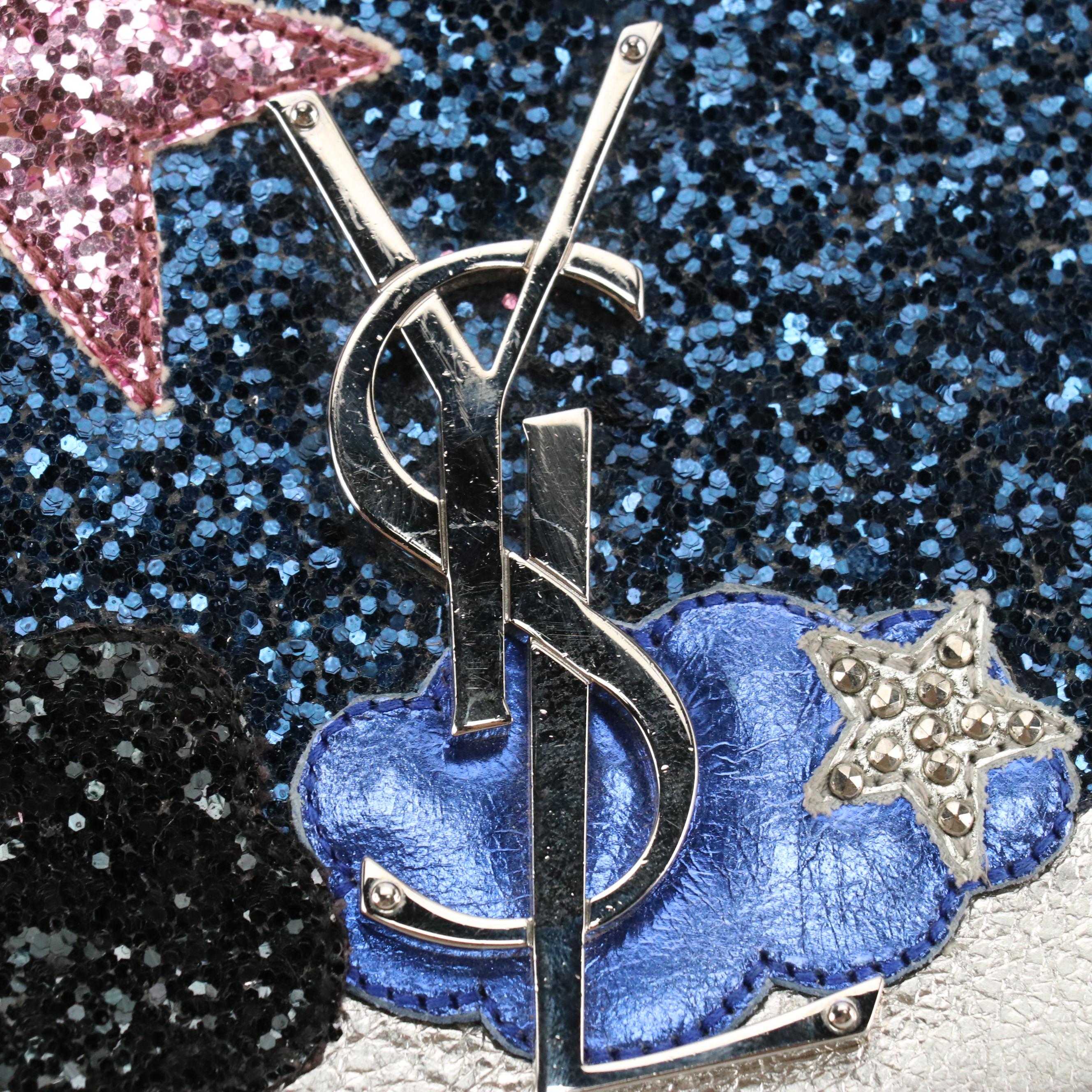 Saint Laurent Cloud Star Kate Chain Strap Bag in Silver Calfskin Leather