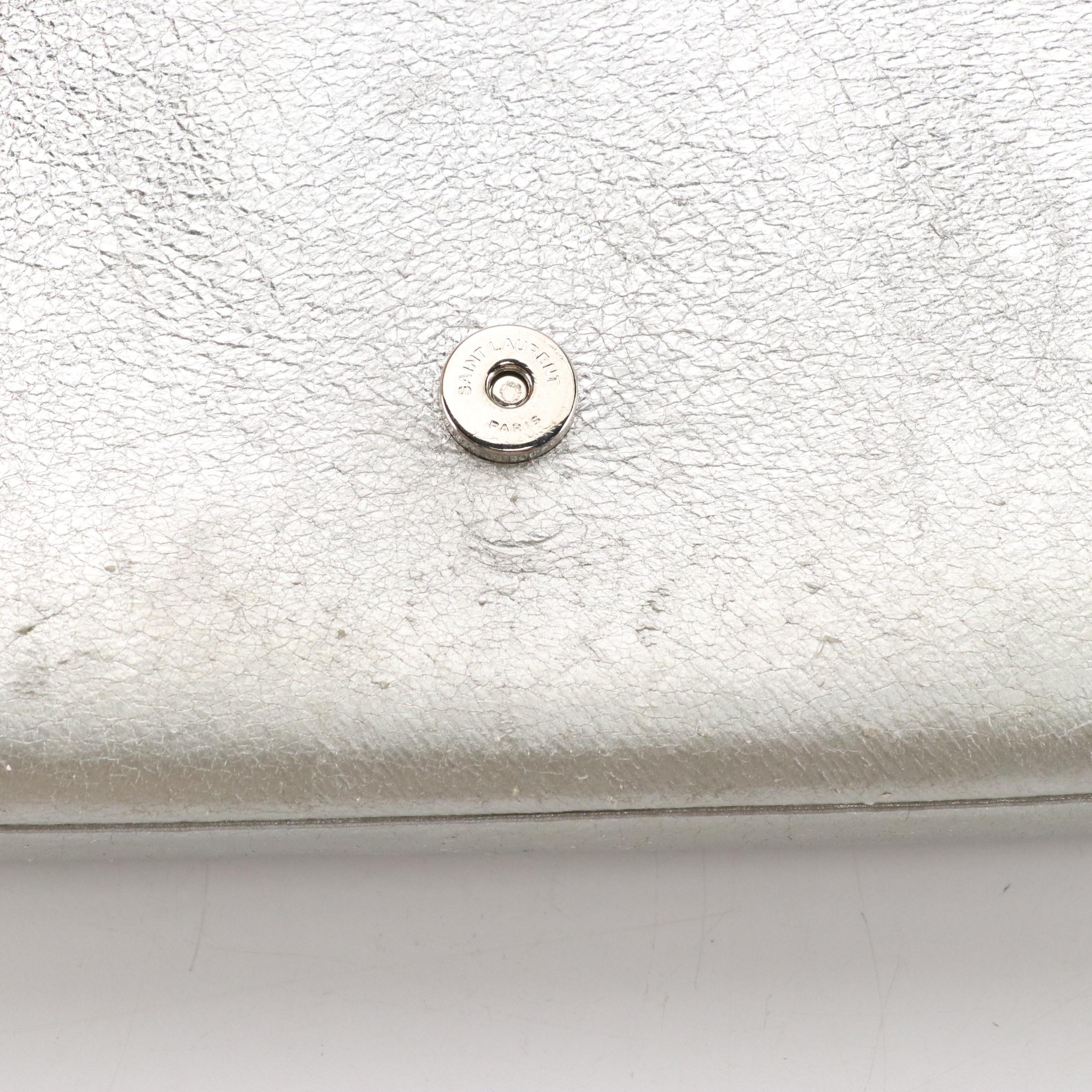 Saint Laurent Cloud Star Kate Chain Strap Bag in Silver Calfskin Leather