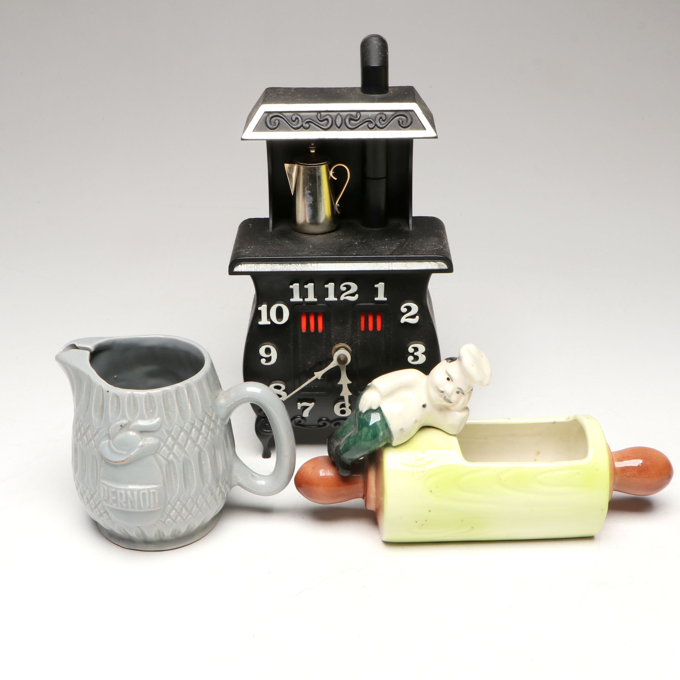 Coceram Ceramic Pernod Aperitif Pitcher with Novelty Stove Clock and  Planter