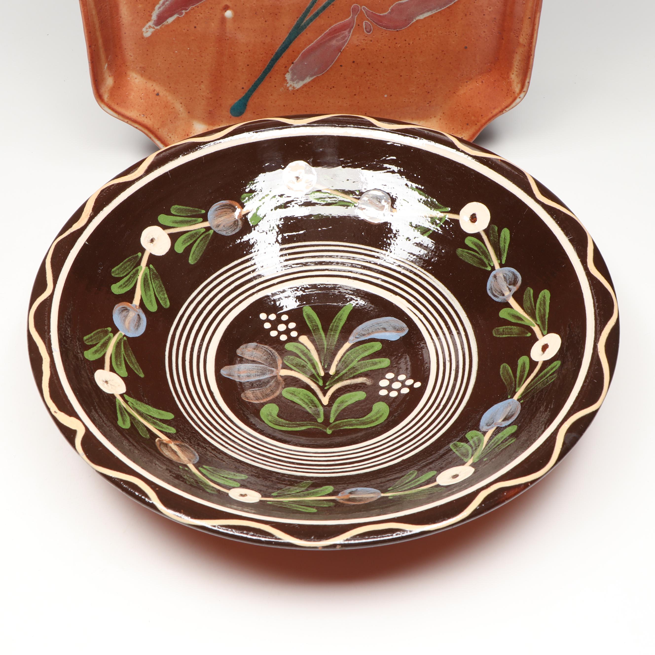 Slavic and More Signed Studio Pottery Plate and Serving Bowl