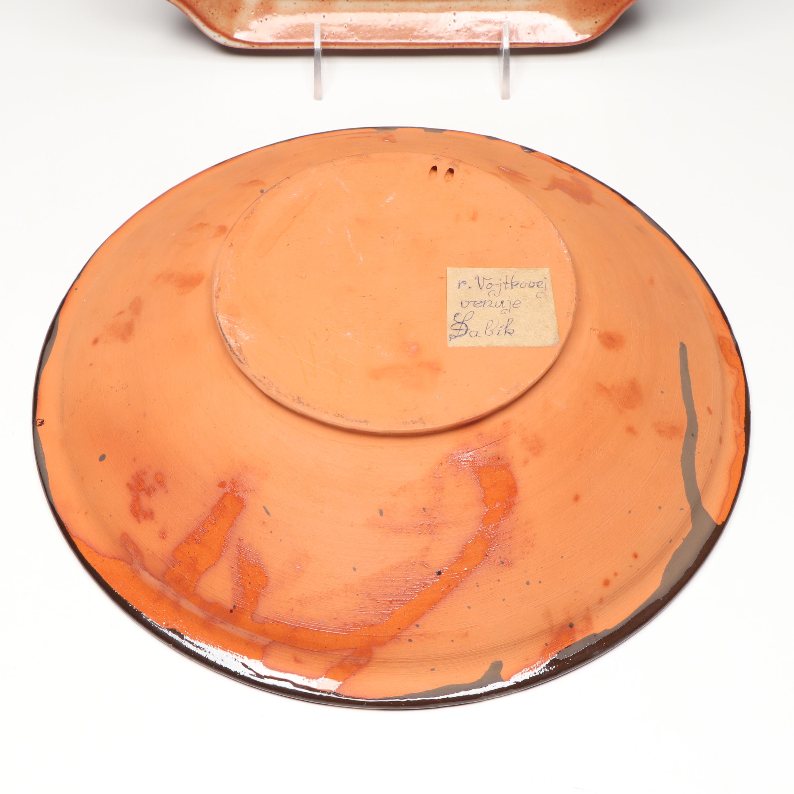 Slavic and More Signed Studio Pottery Plate and Serving Bowl