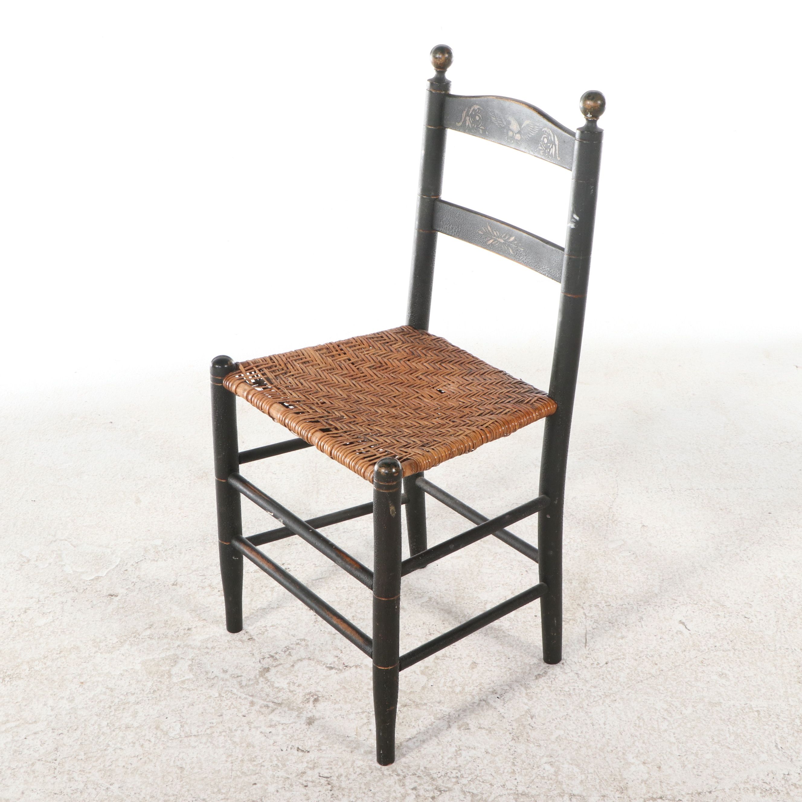 Hitchocock Style Fancy Painted Ladder Back Chairs with Woven Splint Wood Seats
